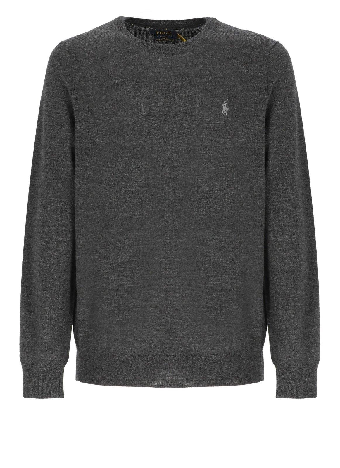 Ralph Lauren Pony Embroidered Knit Jumper In Grey