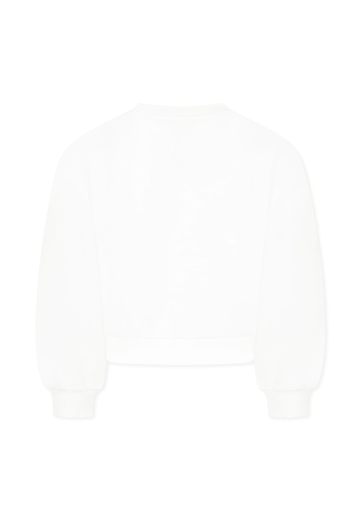 Moschino White Crop Sweatshirt For Girl With Bicycle Print In White