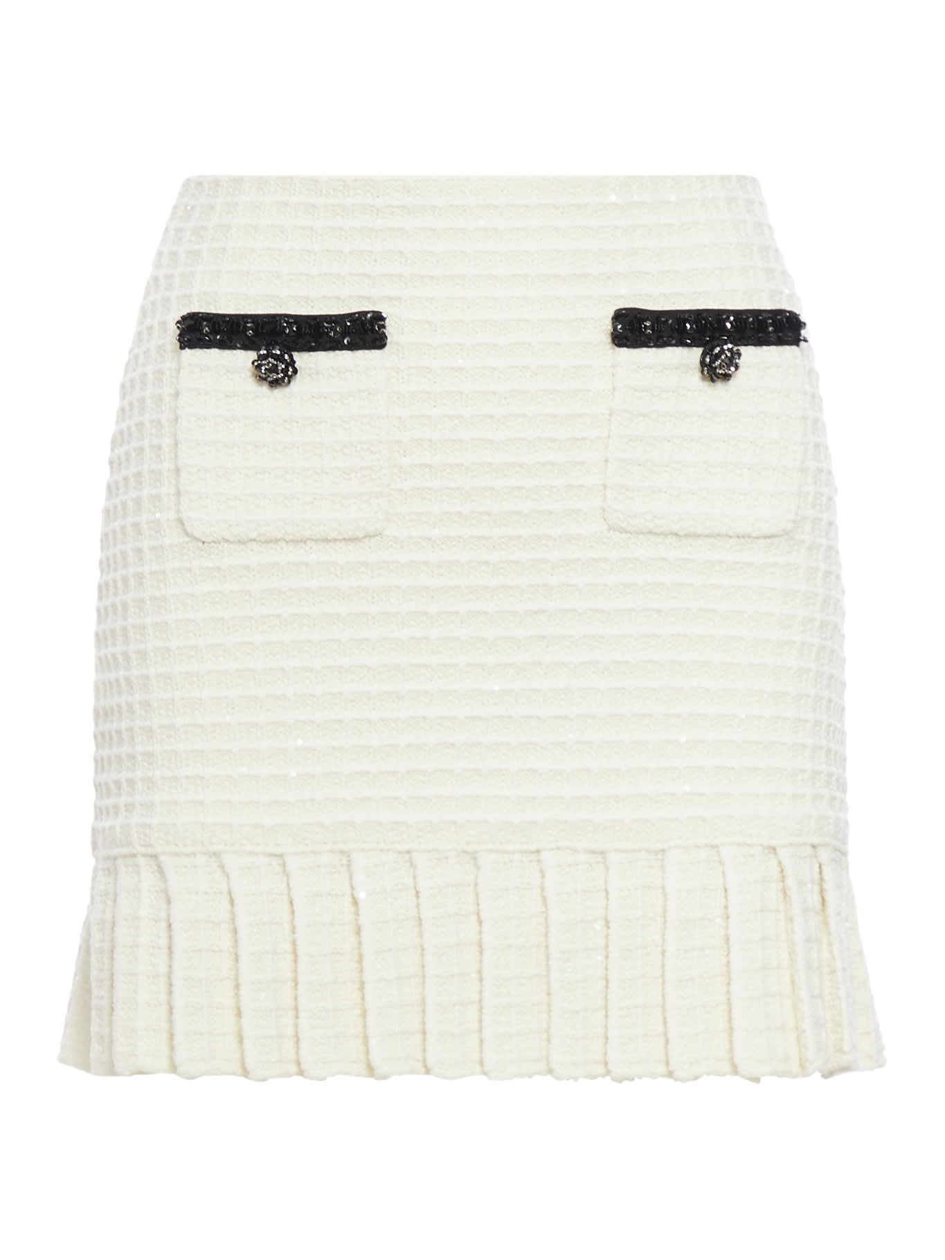 Cream Textured Knit Mini Skirt
