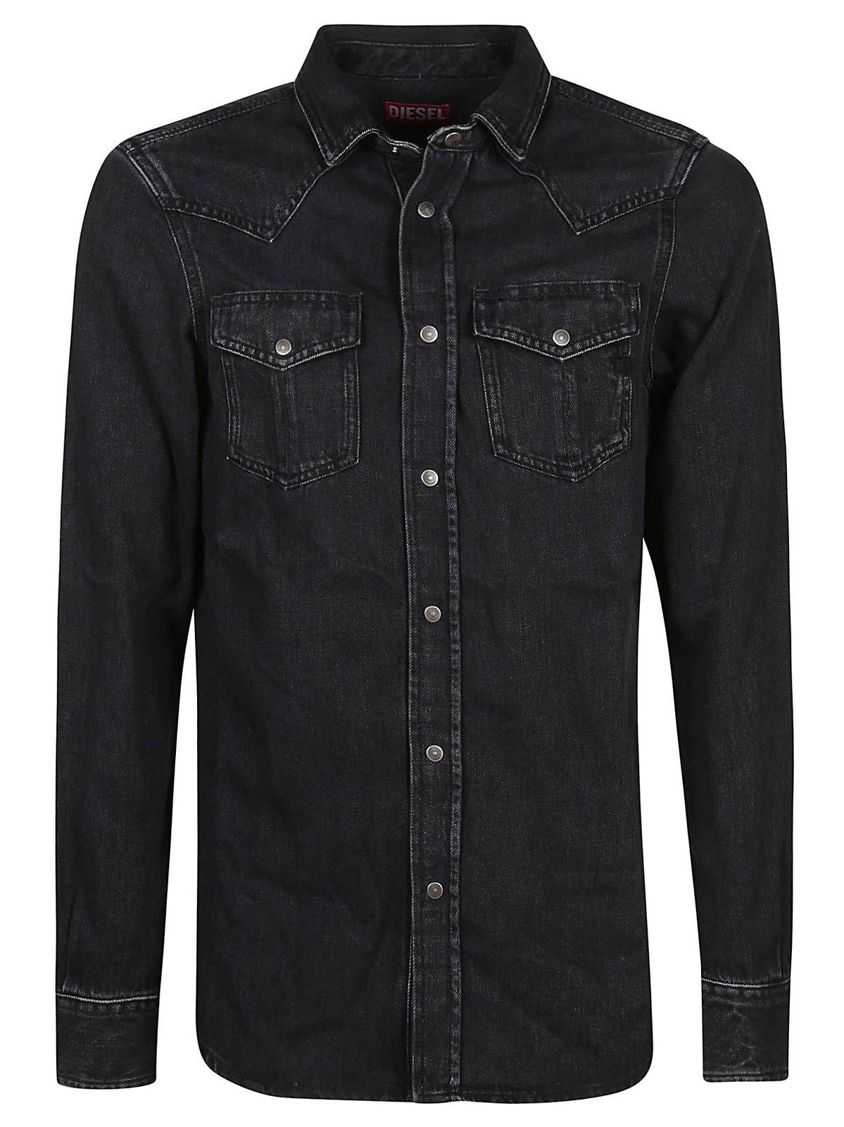 Shop Diesel D-vega Buttoned Denim Shirt In Black