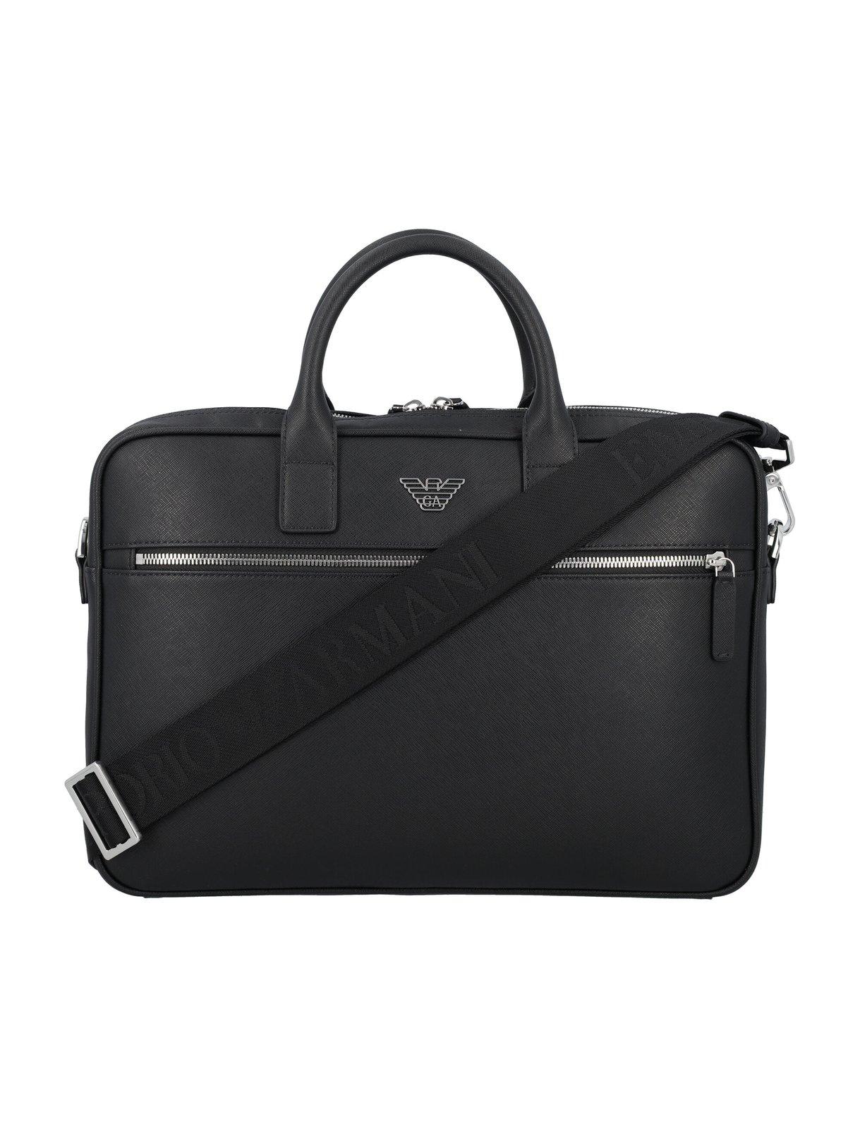 Shop Emporio Armani Logo Plaque Zipped Laptop Case In Black