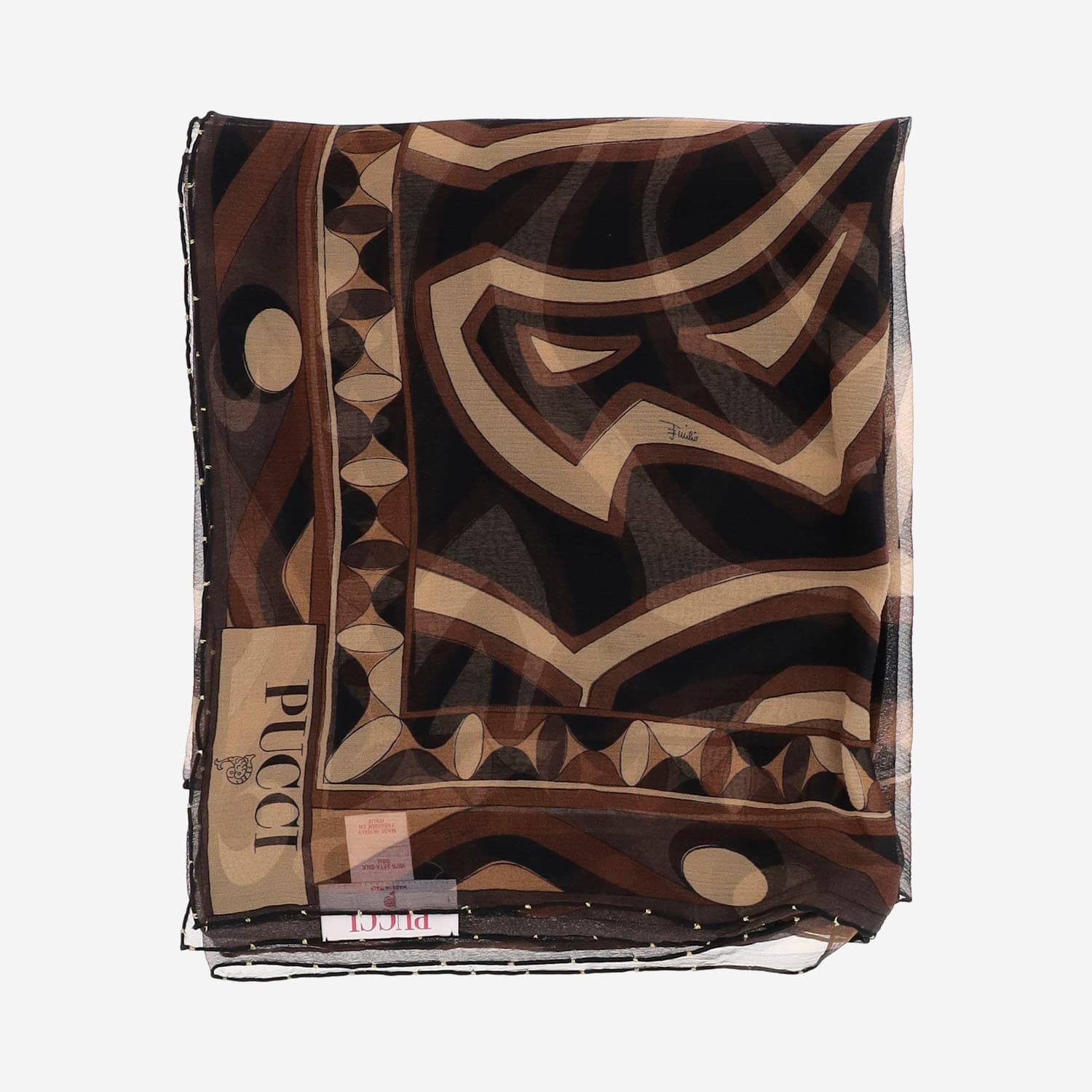 Pucci Geometric-print Silk Scarf In Brown
