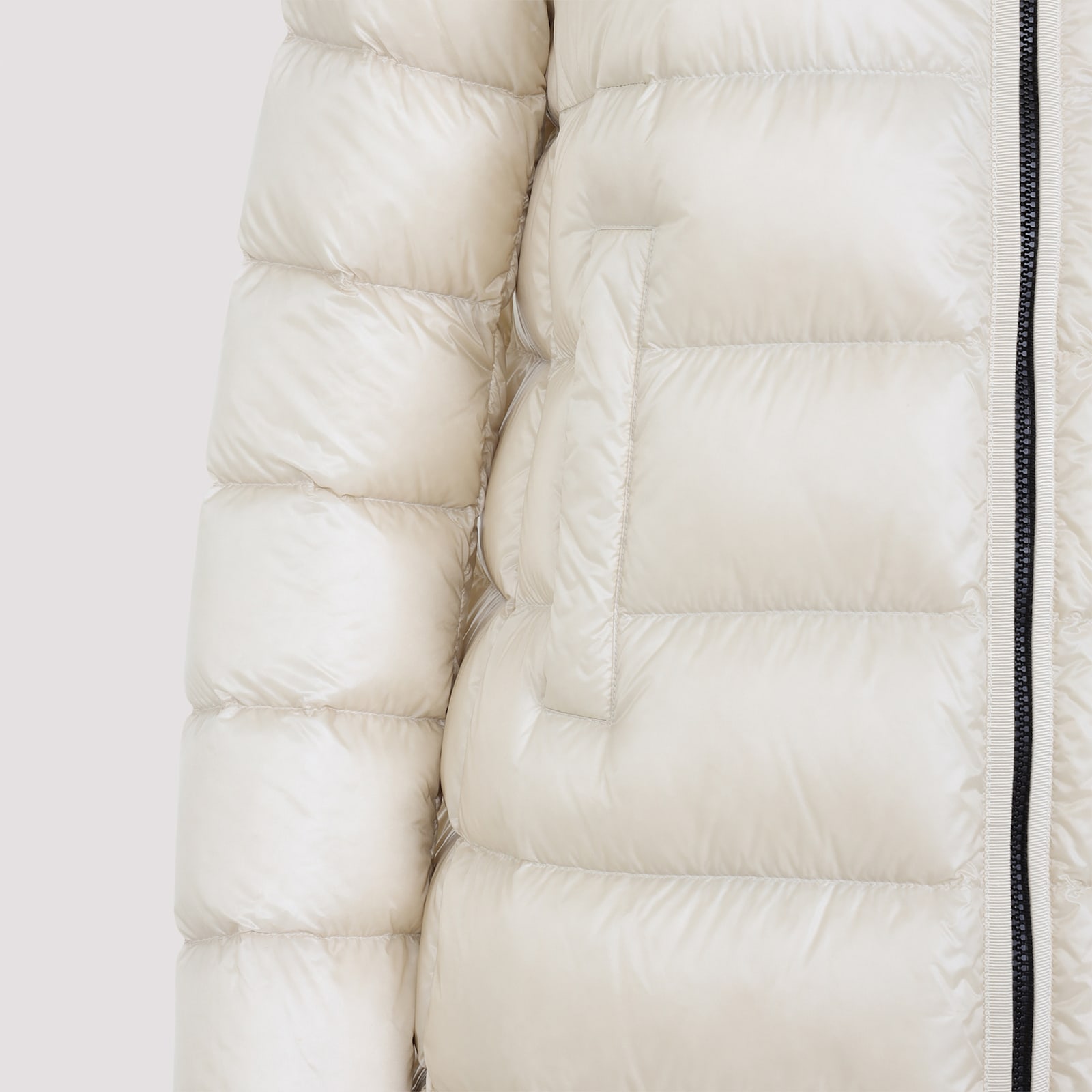 Moncler Long Quilted Parka With Hood And Pockets In Neutral