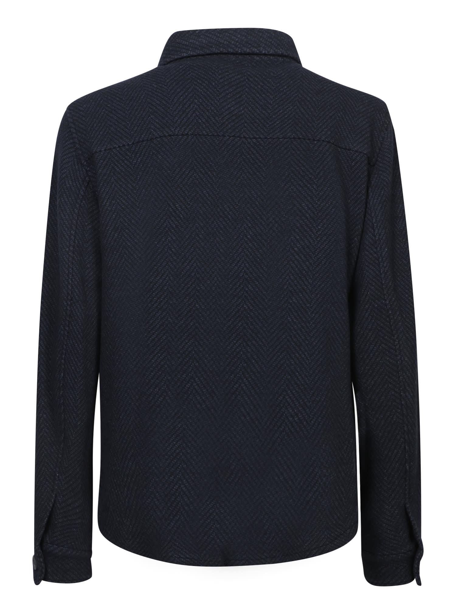 Shop Herno Blue Wool Herringbone Overshirt