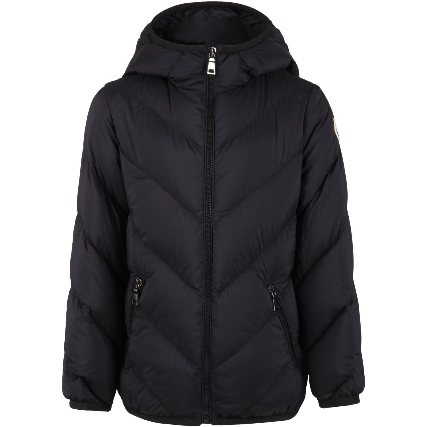 Moncler Black kaori Jacket For Girl With Patch Logo