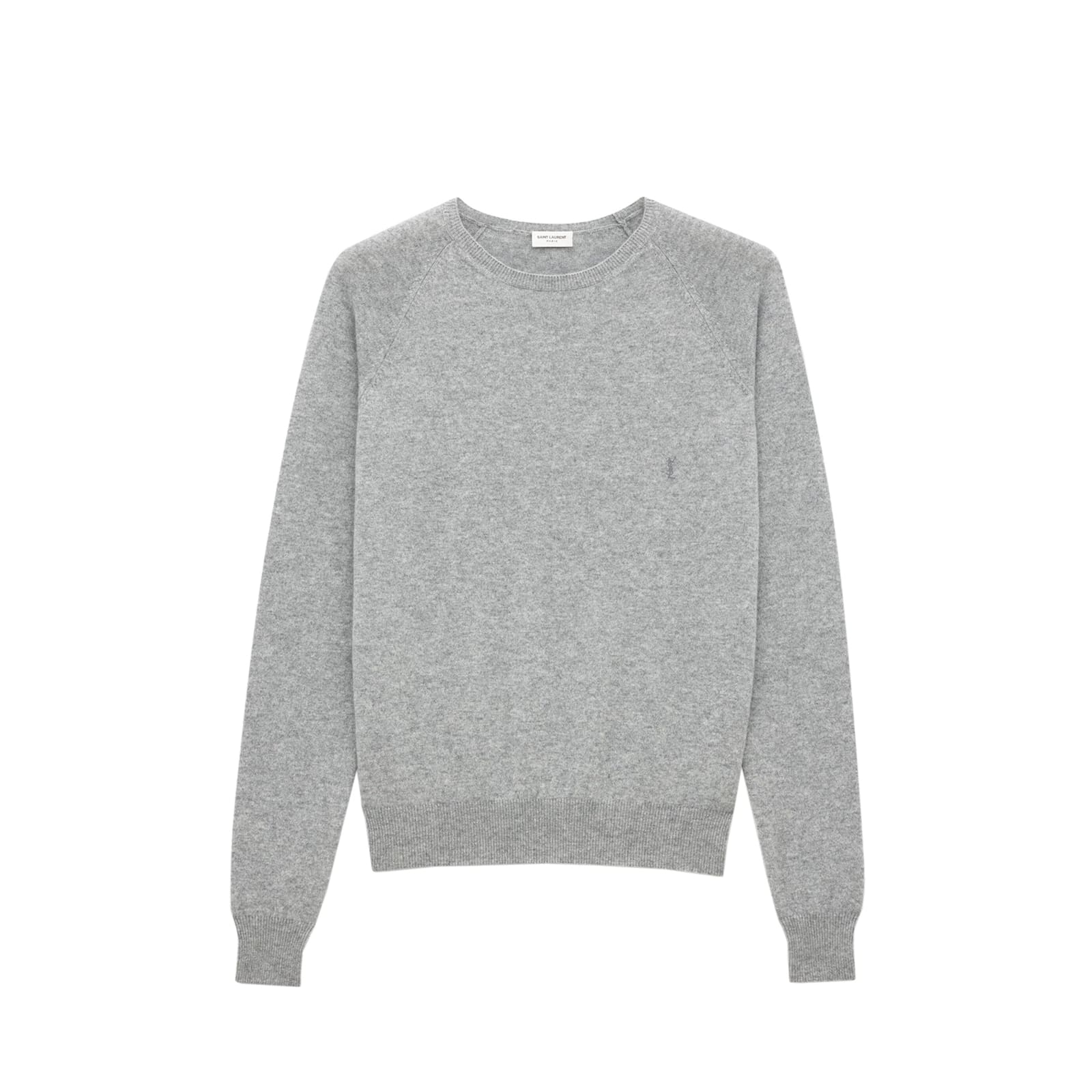 Saint Laurent Grey Crewneck Sweater With Cassandre In Cashmere Man