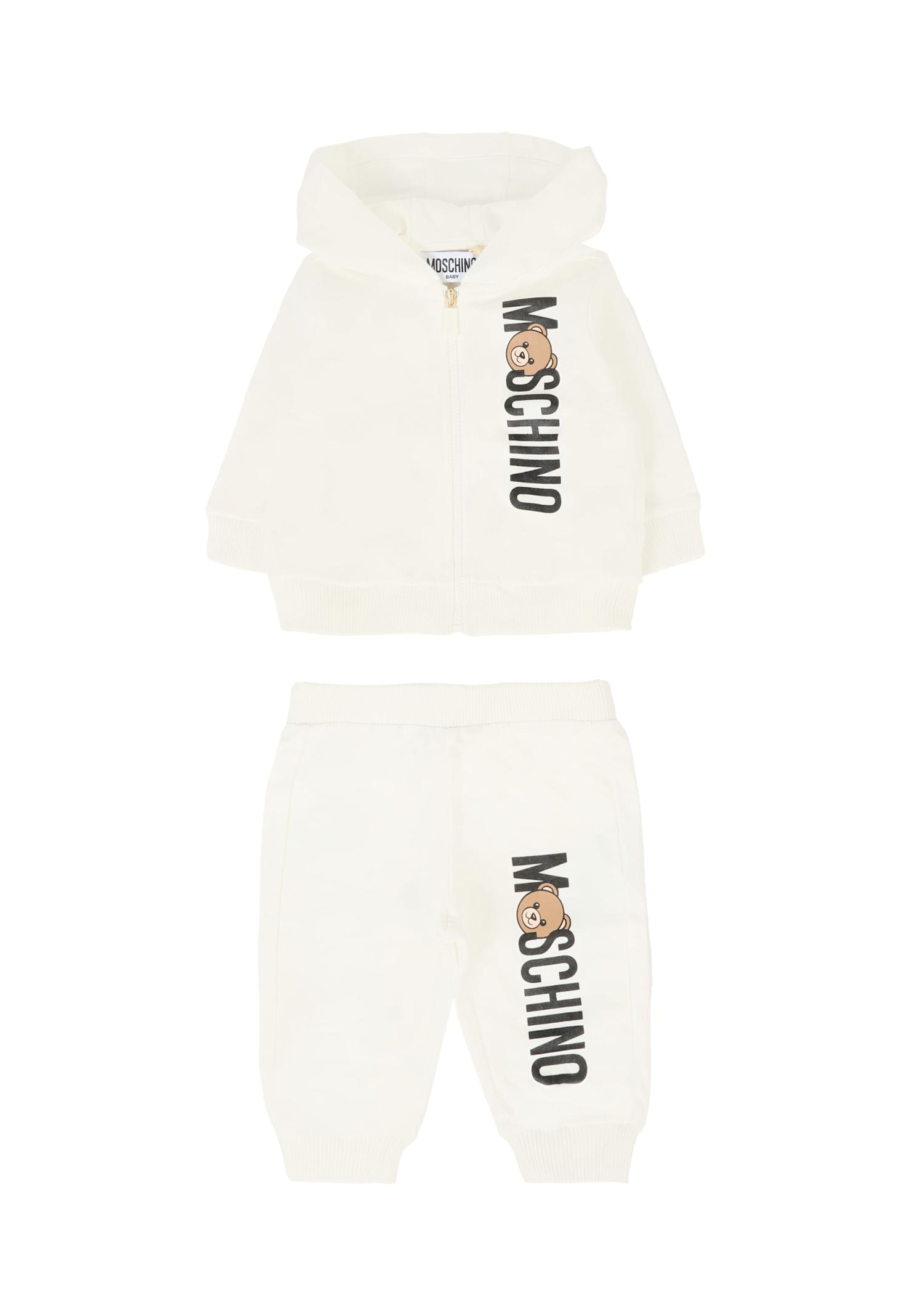 Moschino Ivory Suit For Babykids With Teddy Bear In White
