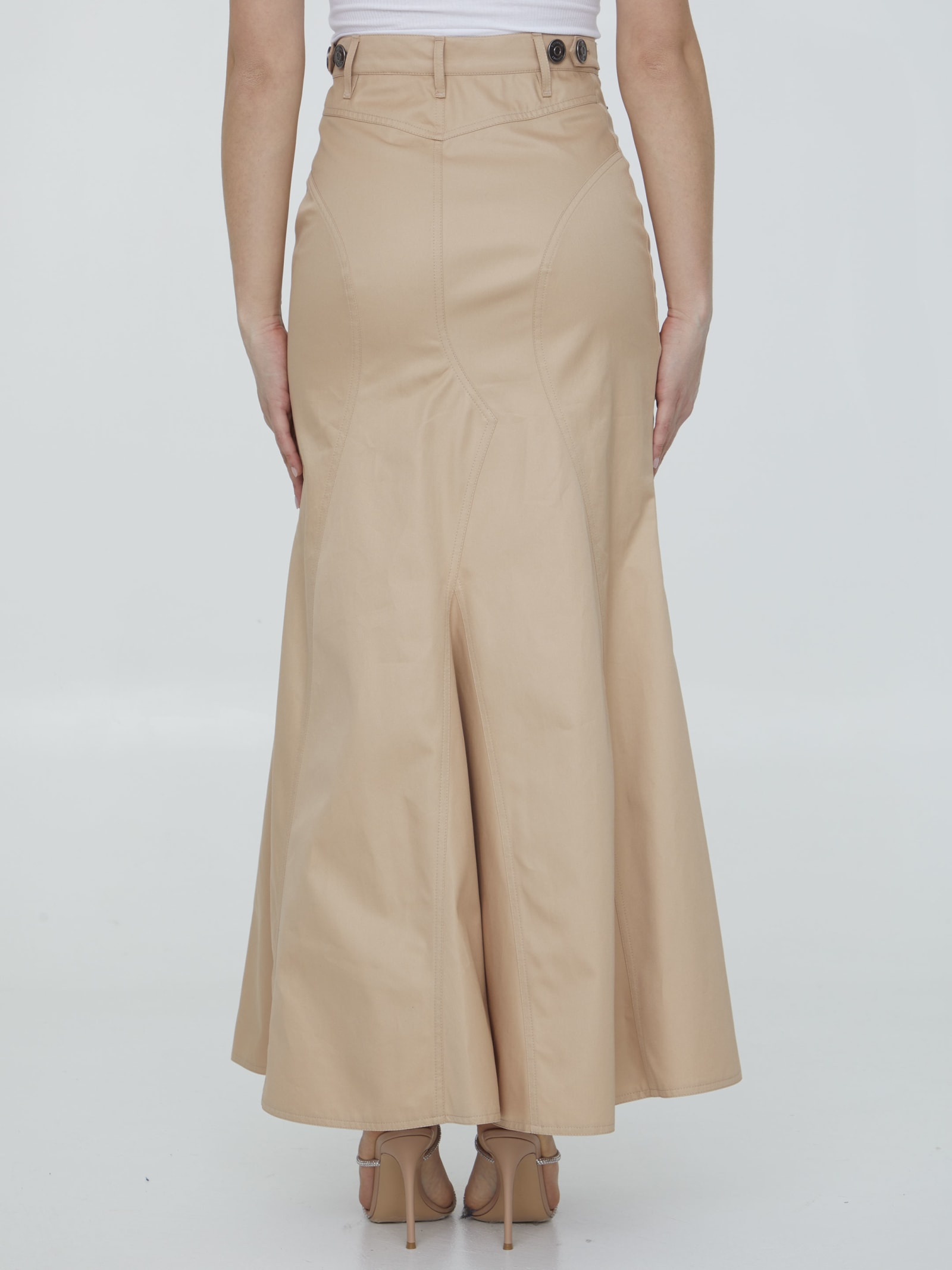 Shop Burberry Cotton Gabardine Long Skirt In Beige