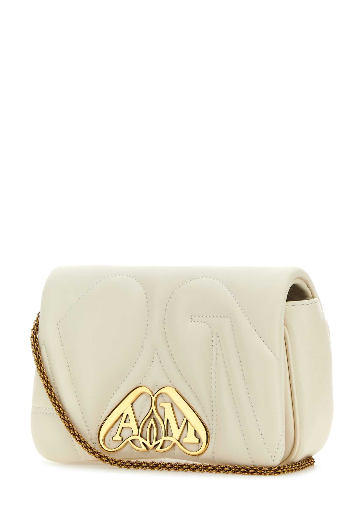 ALEXANDER MCQUEEN IVORY LEATHER MINI SEAL CLUTCH