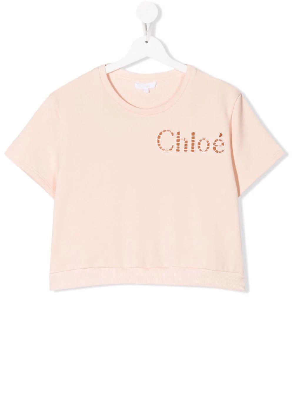 Chloé Kids Short Sleeve Pink Sweatshirt With Perforated Logo