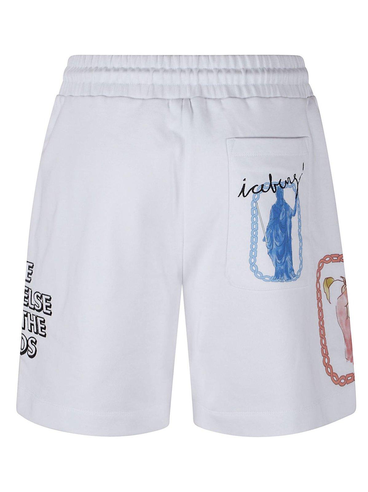 Shop Iceberg Roma Printed Drawstring Shorts In Bianco Ottico