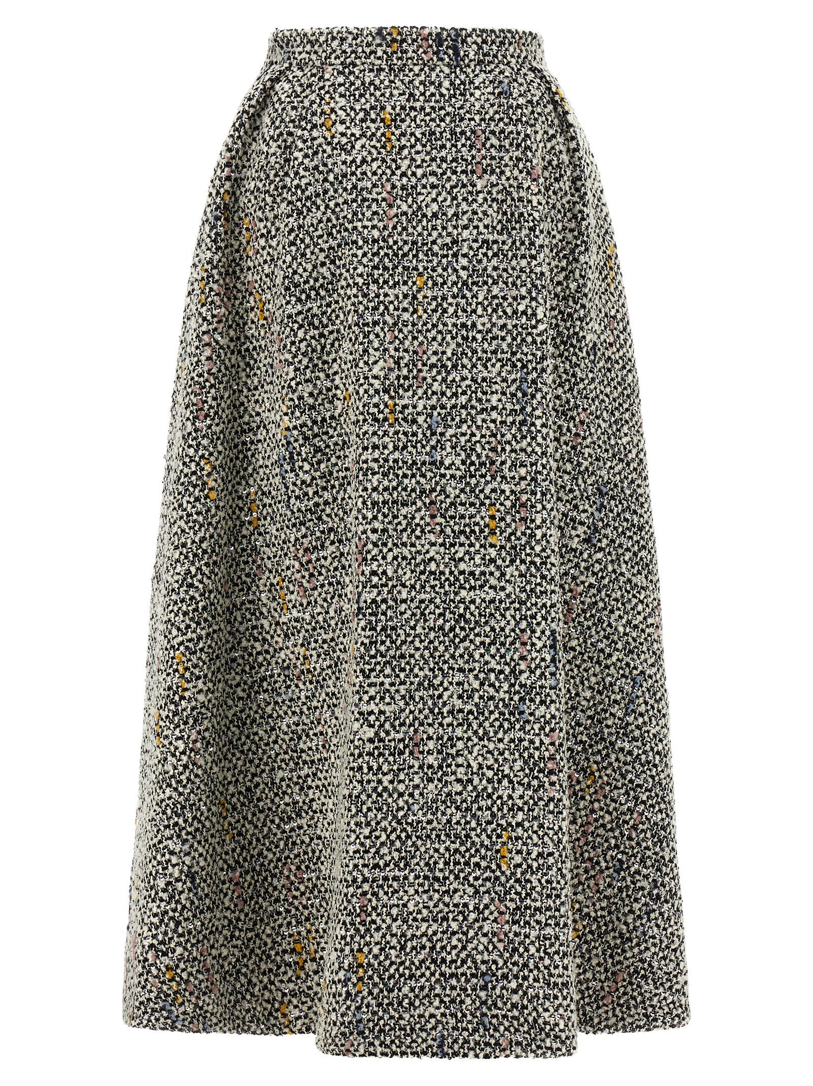 Alessandra Rich High-waisted Pleated Tweed Midi Skirt In Gray