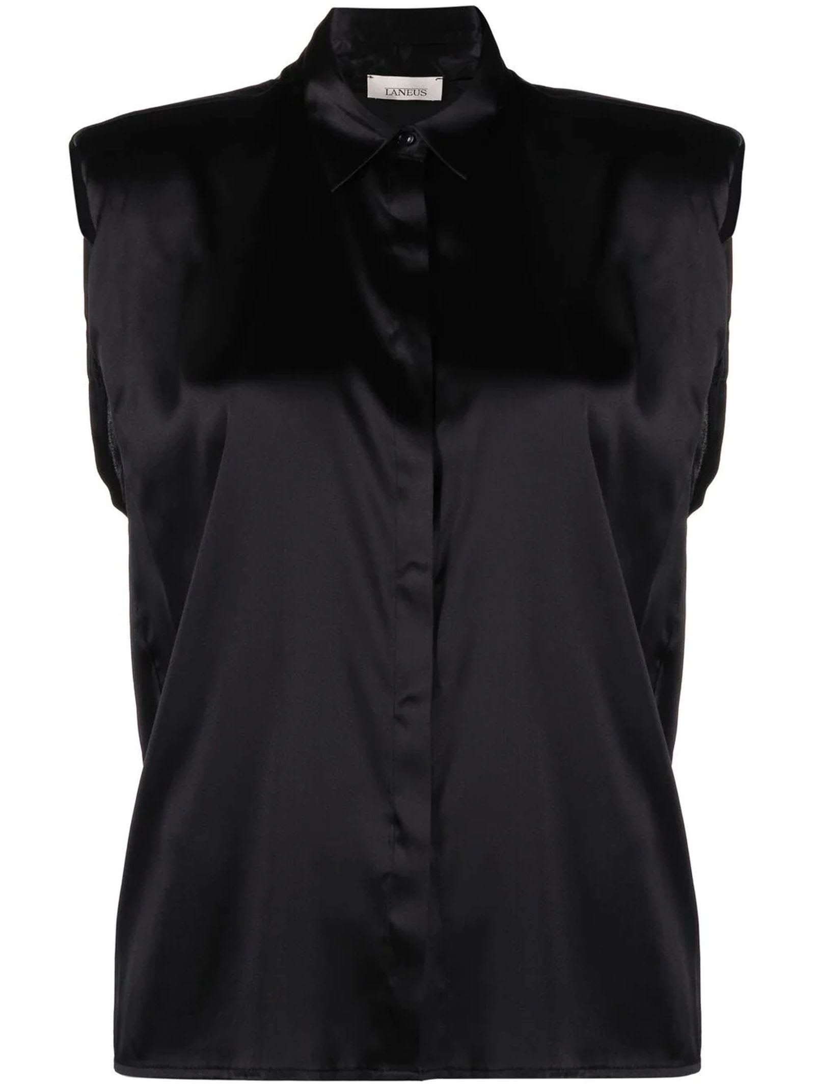 Laneus Black Sleeveless Silk Shirt