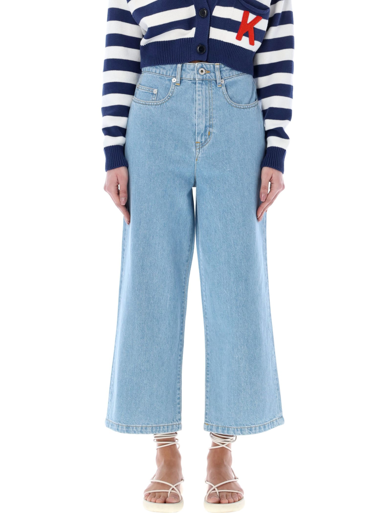Shop Kenzo Sumire Cropped Jeans In Blue