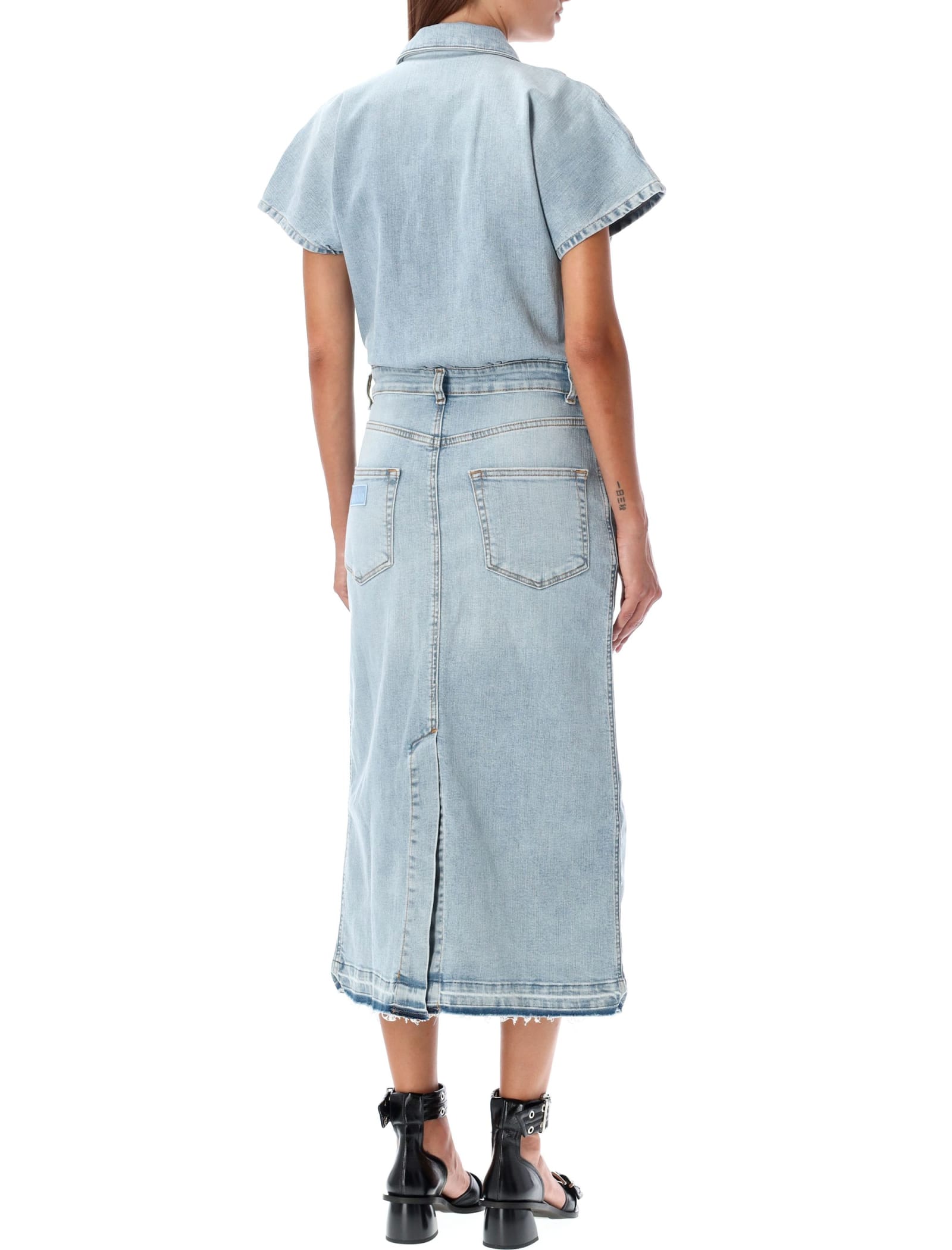 Shop Ganni Tint Midi Dress In Tint Wash Light Blue