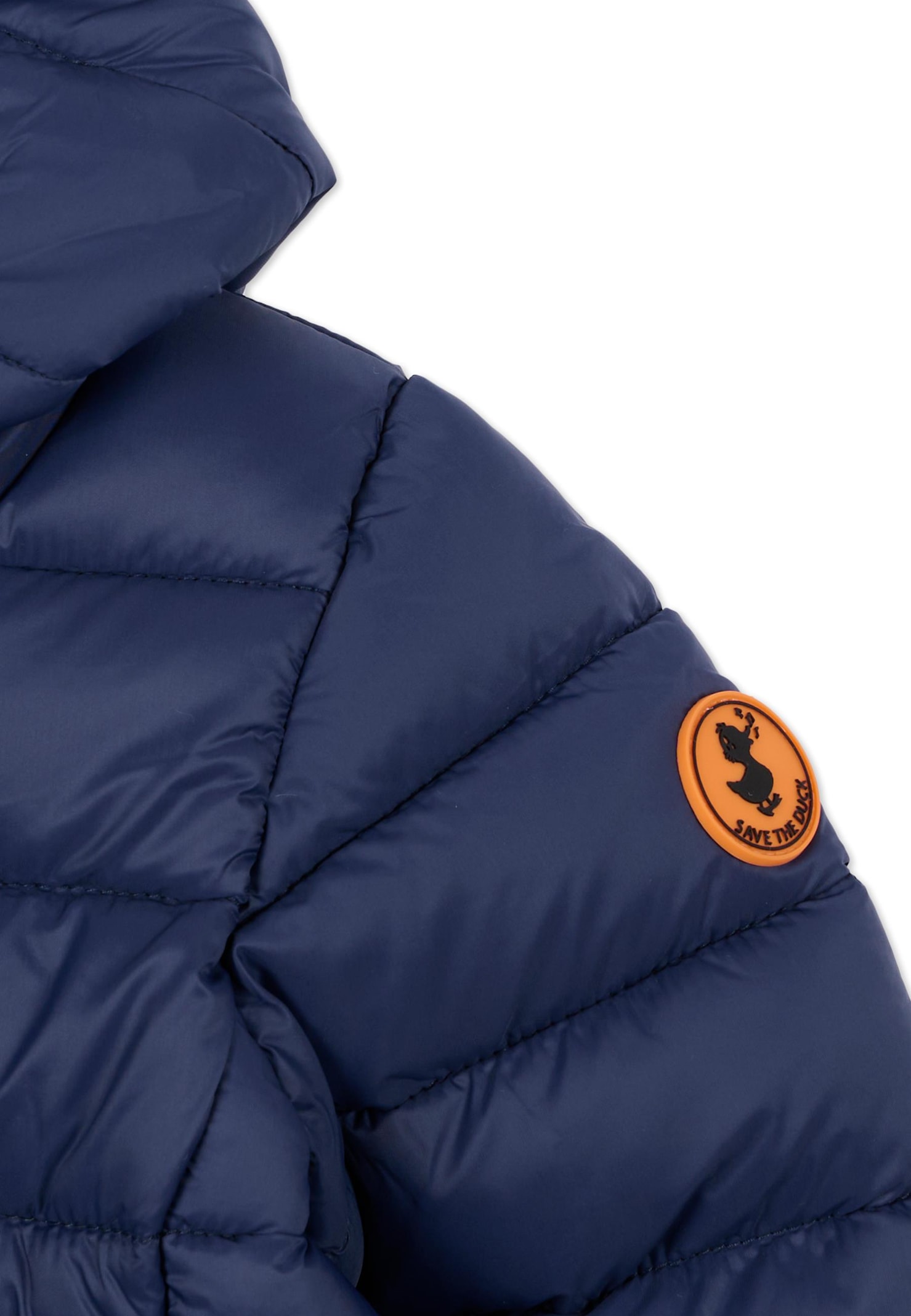Save The Duck Blue Down Jacket For Baby Boy With Logo In Blue