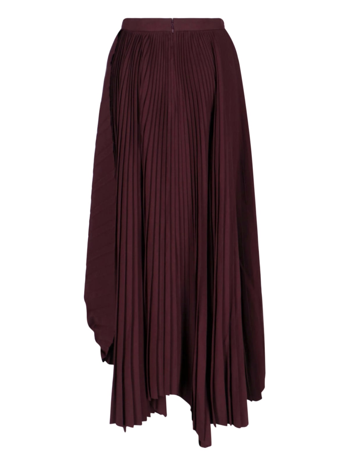 Alexander Mcqueen Asymmetrical Pleated Midi Skirt In Burgundy