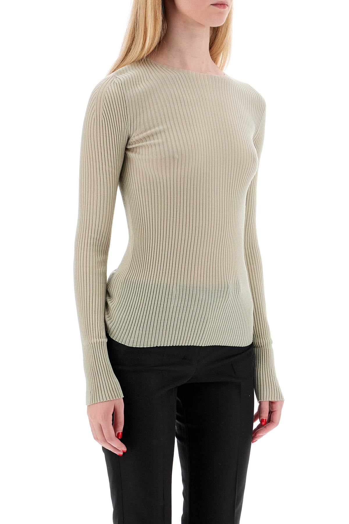 Shop Mrz Ribbed Wool Top With A High In Khaki