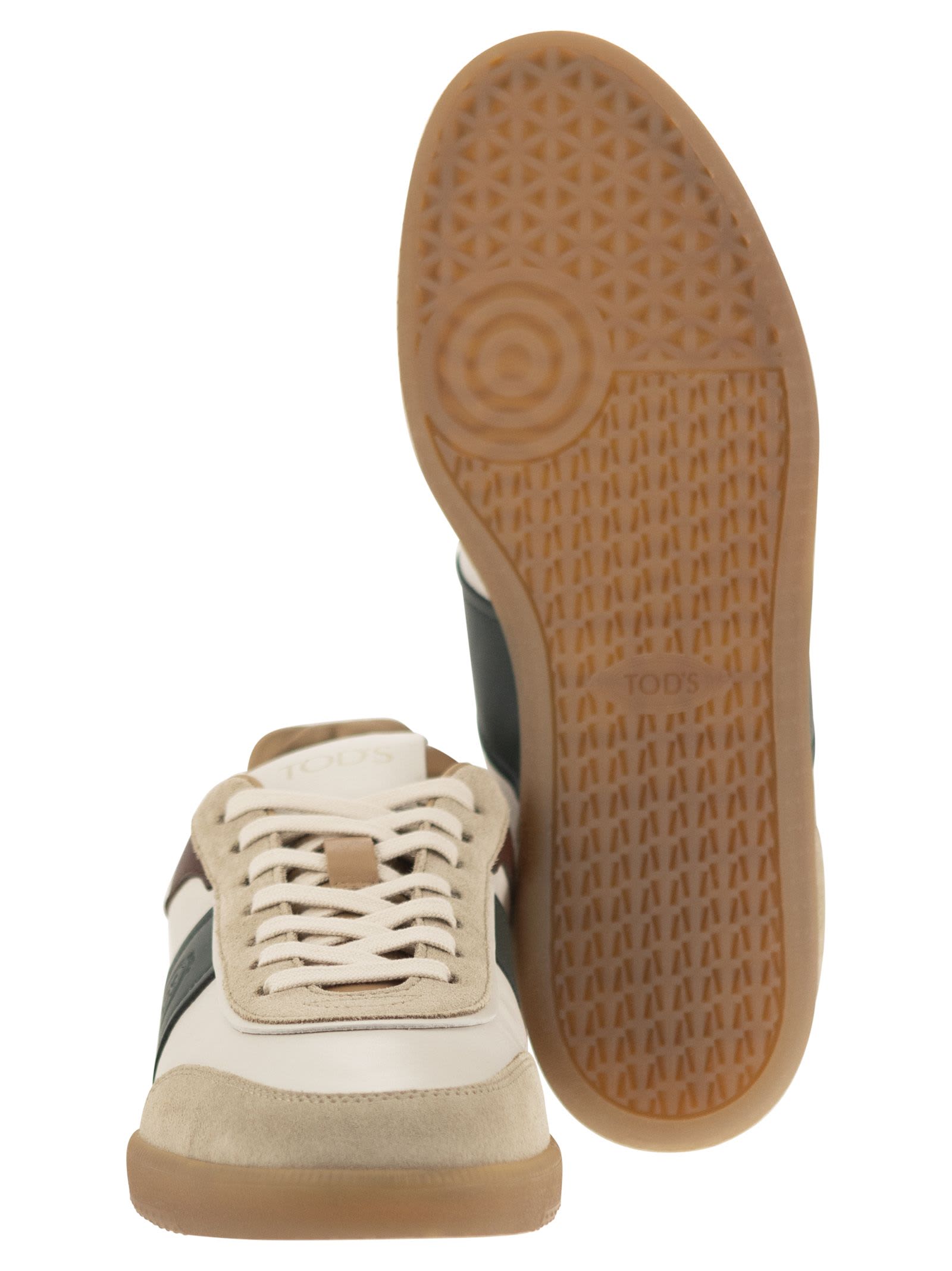 Shop Tod's Suede Leather Tabs Sneakers In Cream/brown/green