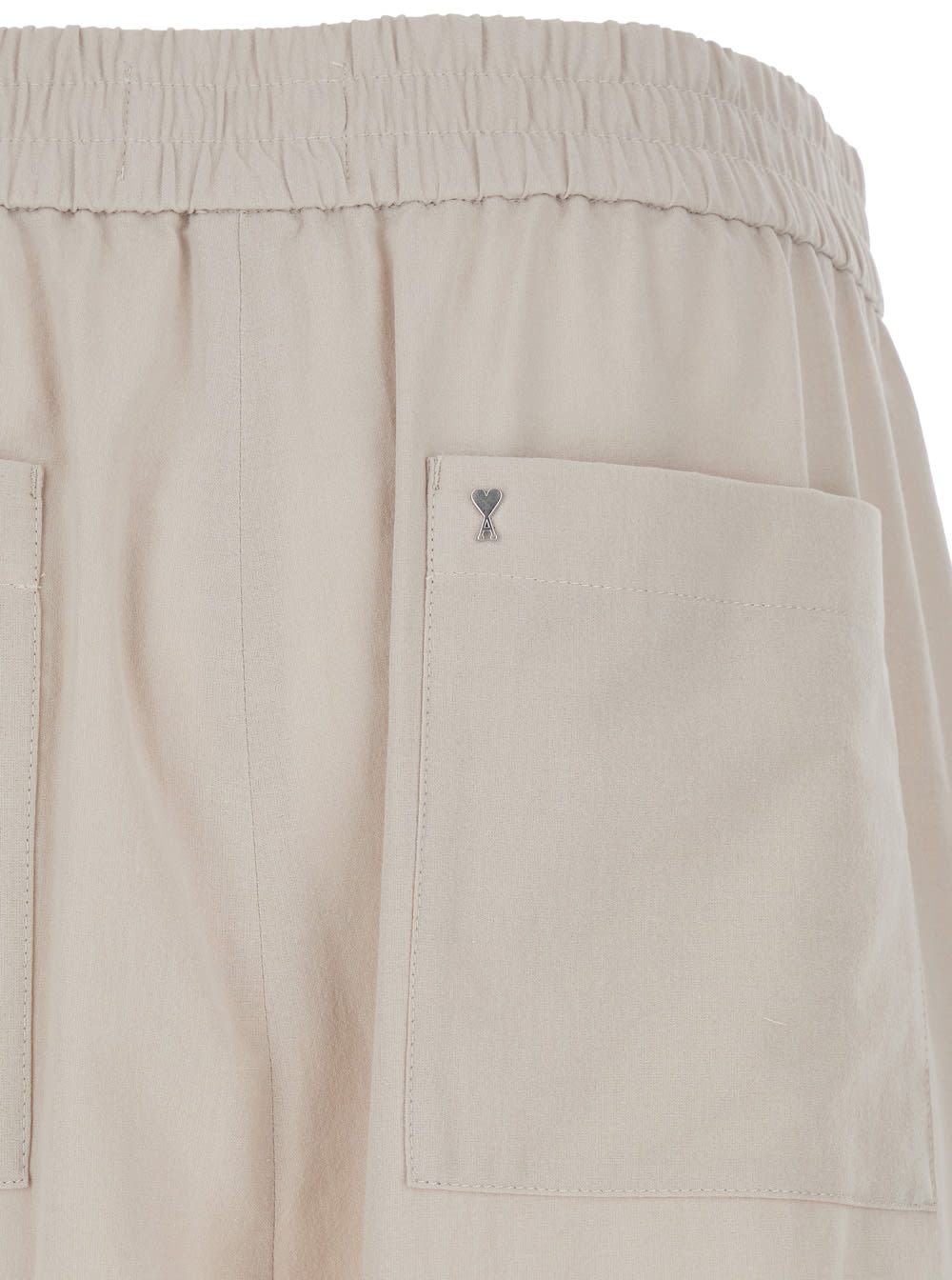 Shop Ami Alexandre Mattiussi Beige Elastic Bermuda Shorts In Cotton Man