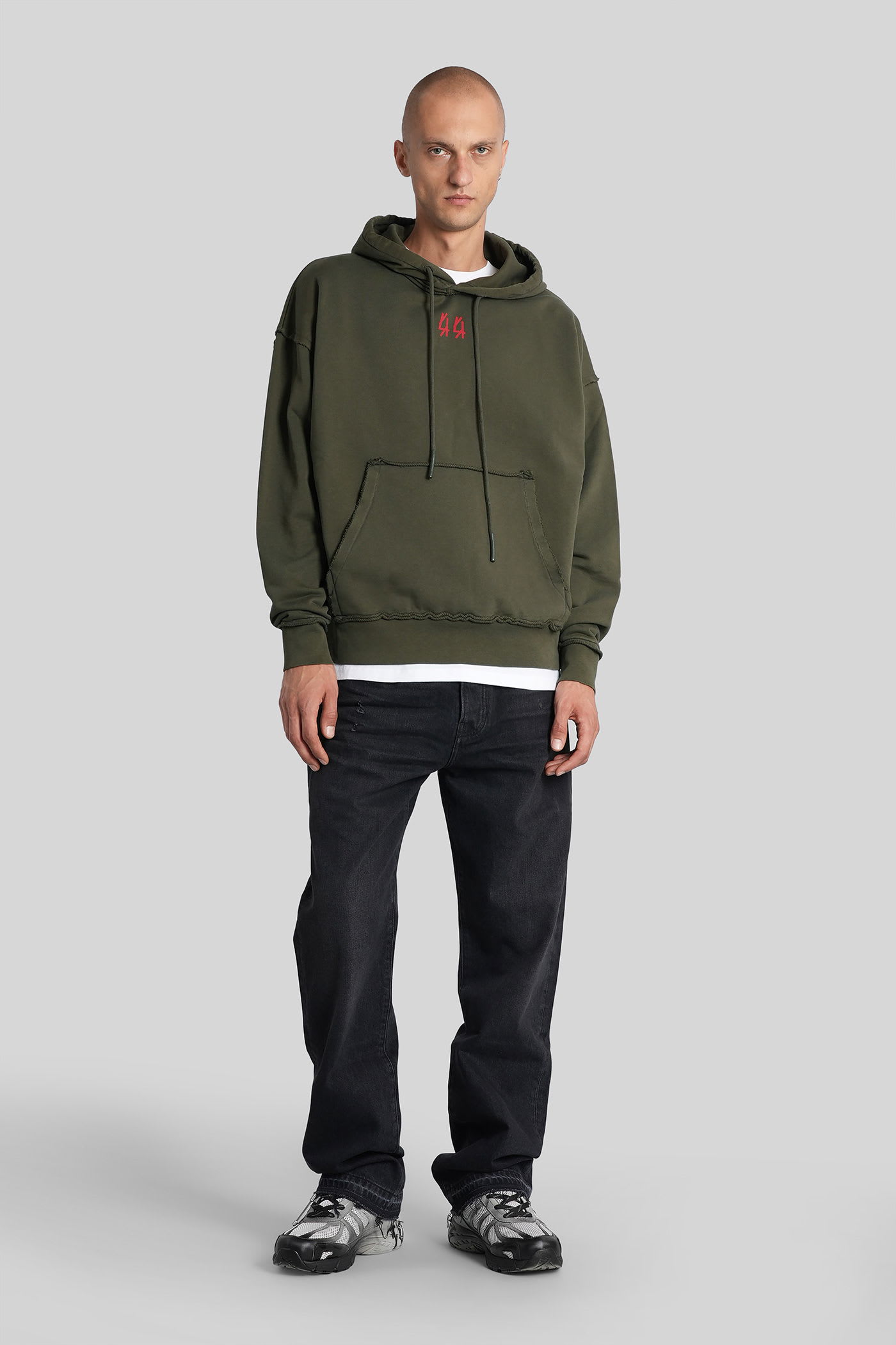44 Label Group Logo-print Frayed-edge Hoodie In Green