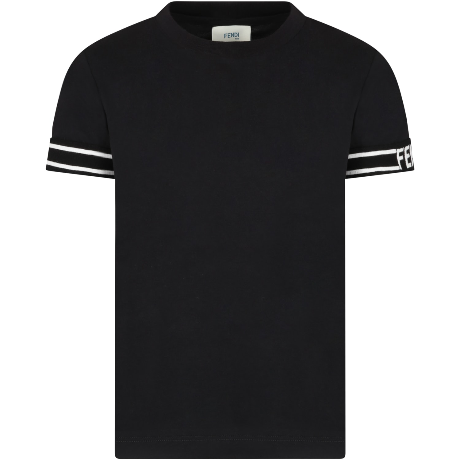 Fendi Black T-shirt For Kids With White Logo