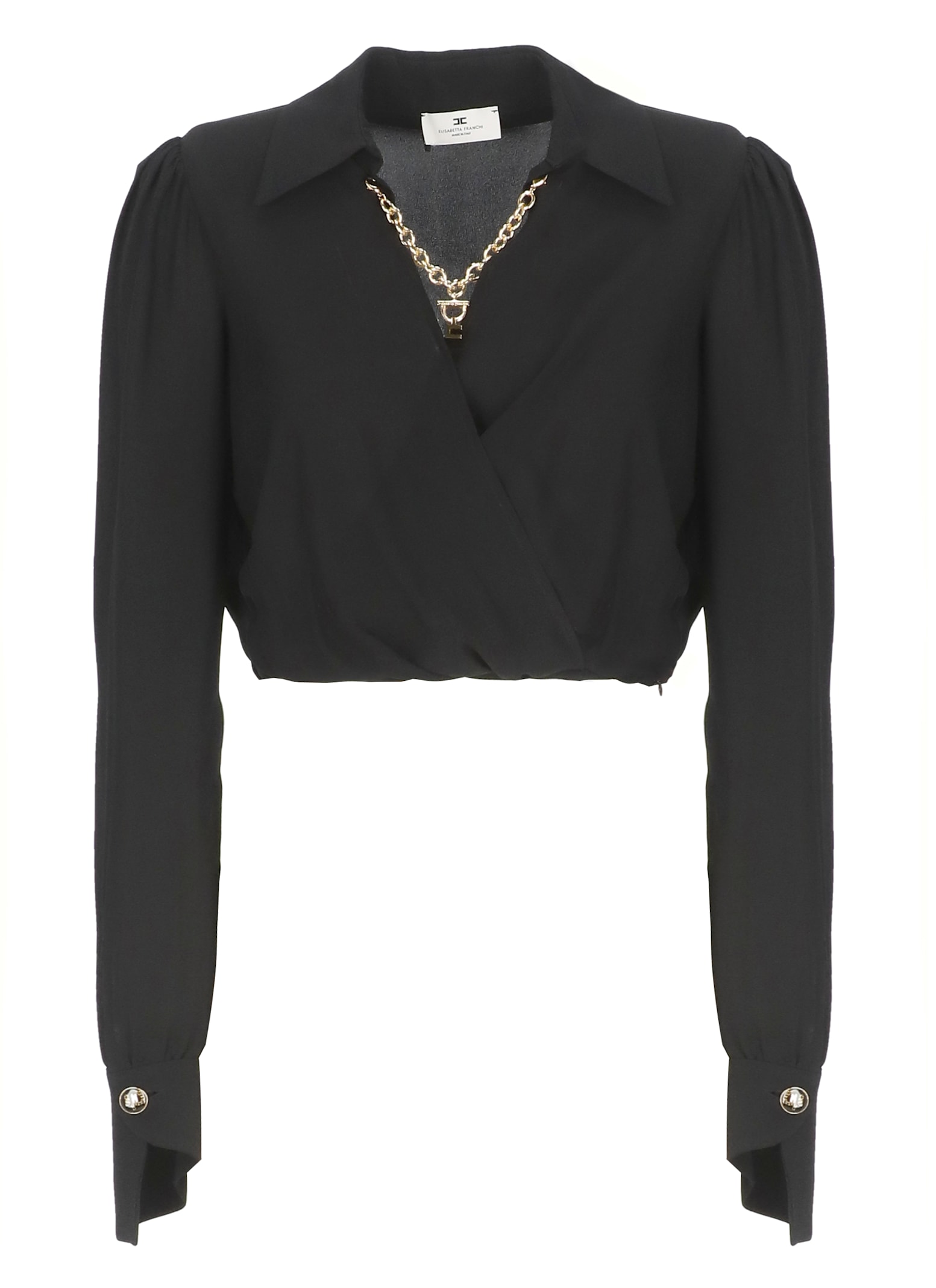 Elisabetta Franchi Blouse In Georgette Fabric With Jewel Detail In Black