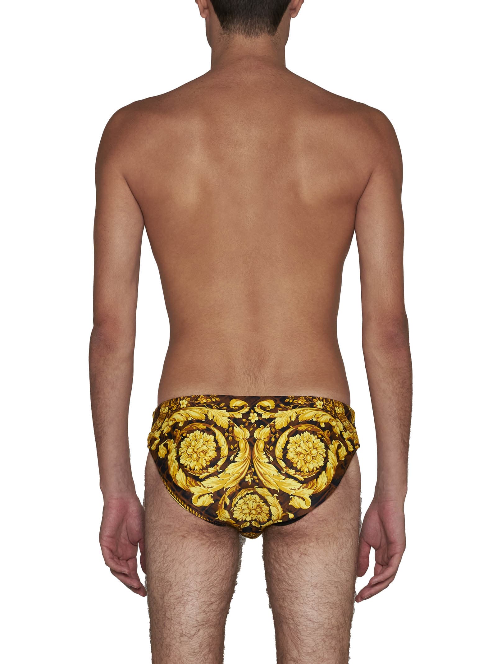 Shop Versace Swimming Trunks In Caramel+black+gold