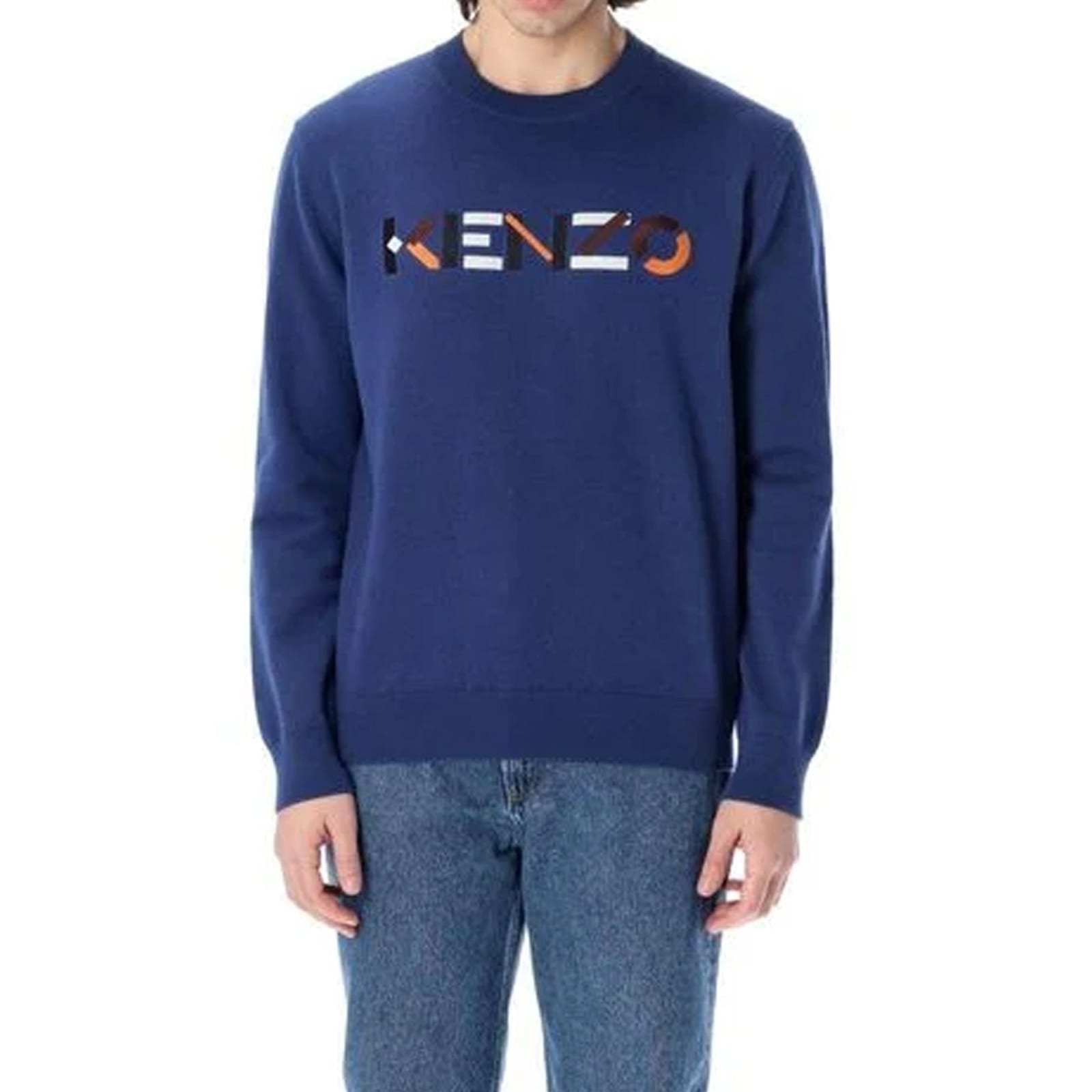Shop Kenzo Cotton Logo Sweater In Blue
