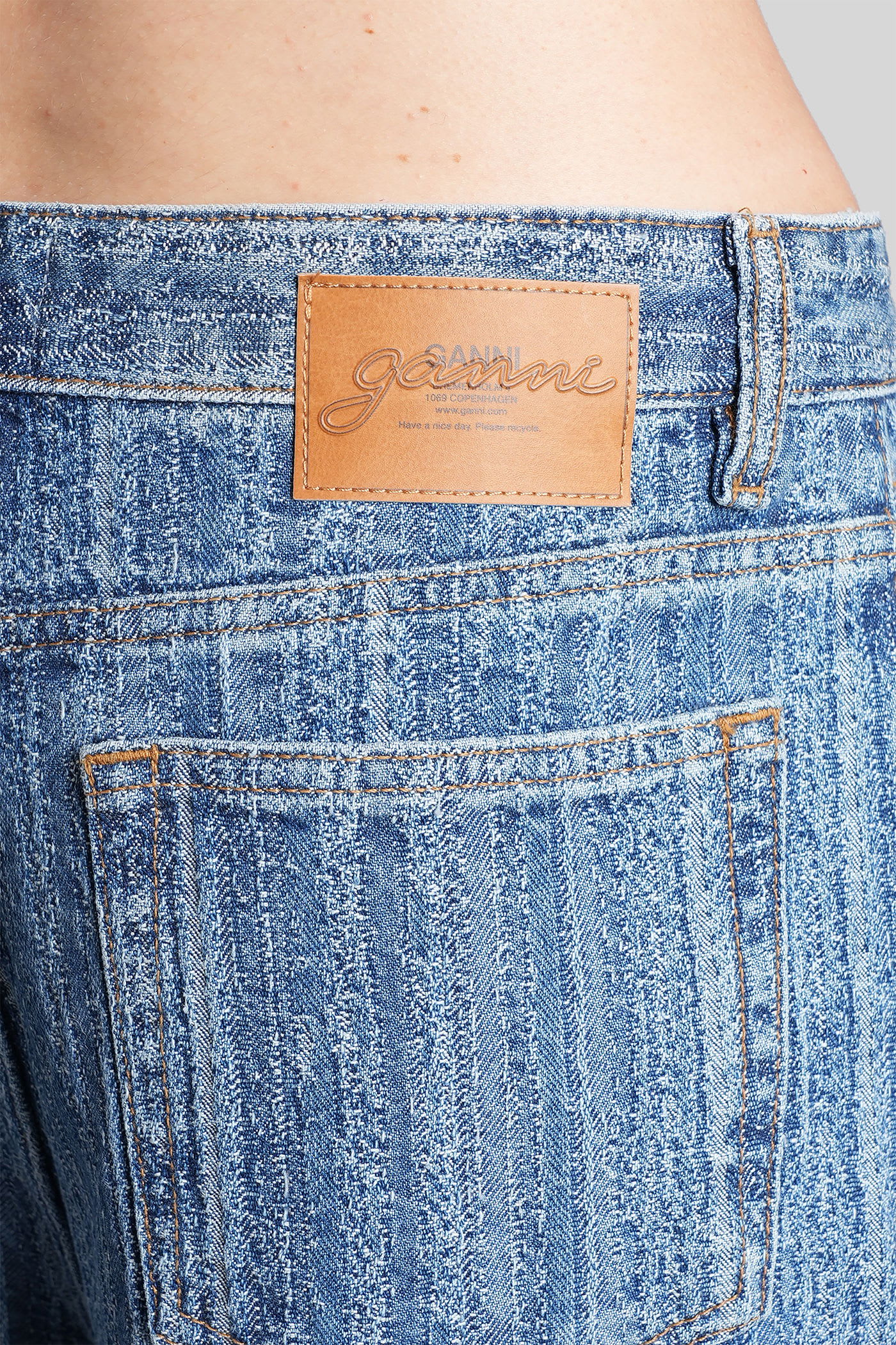 Ganni Striped Baggy Jeans In Blue