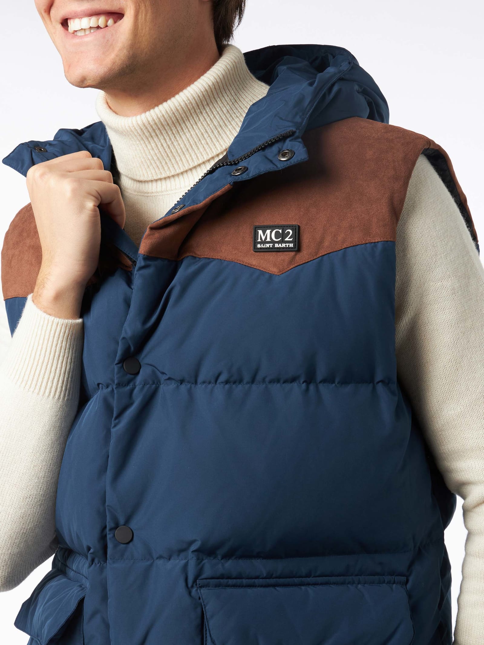 Shop Mc2 Saint Barth Man Blue Down Vest