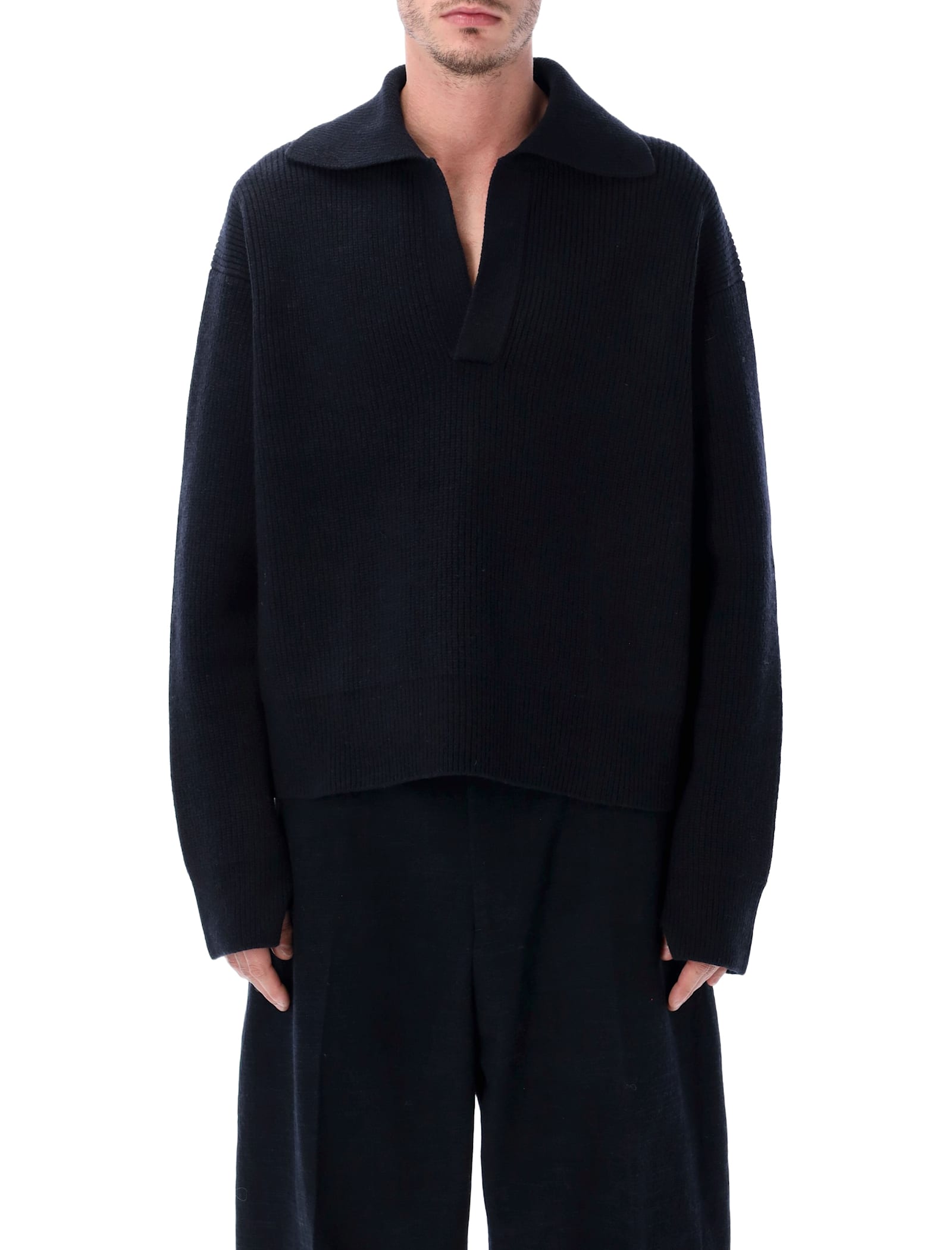 Studio Nicholson Nash Rws Merino Wool Polo Knit In Blue