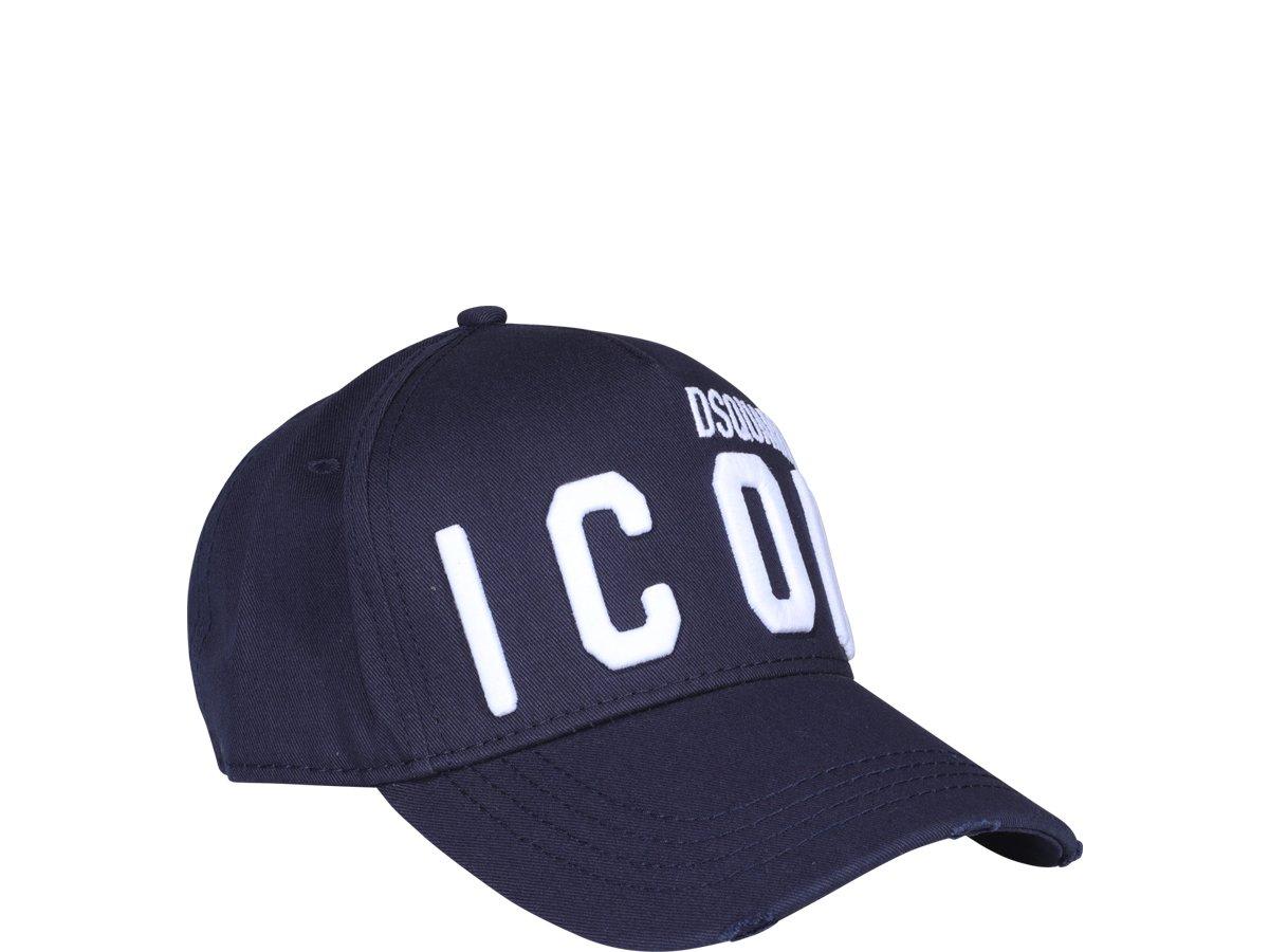 Shop Dsquared2 Icon Logo Embroidered Distressed Baseball Cap In Navy/bianco