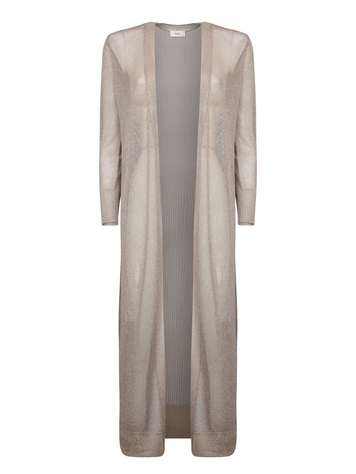 Herno Long Flowing Cardigan In Shiny Lurex Fabric In Chantilly