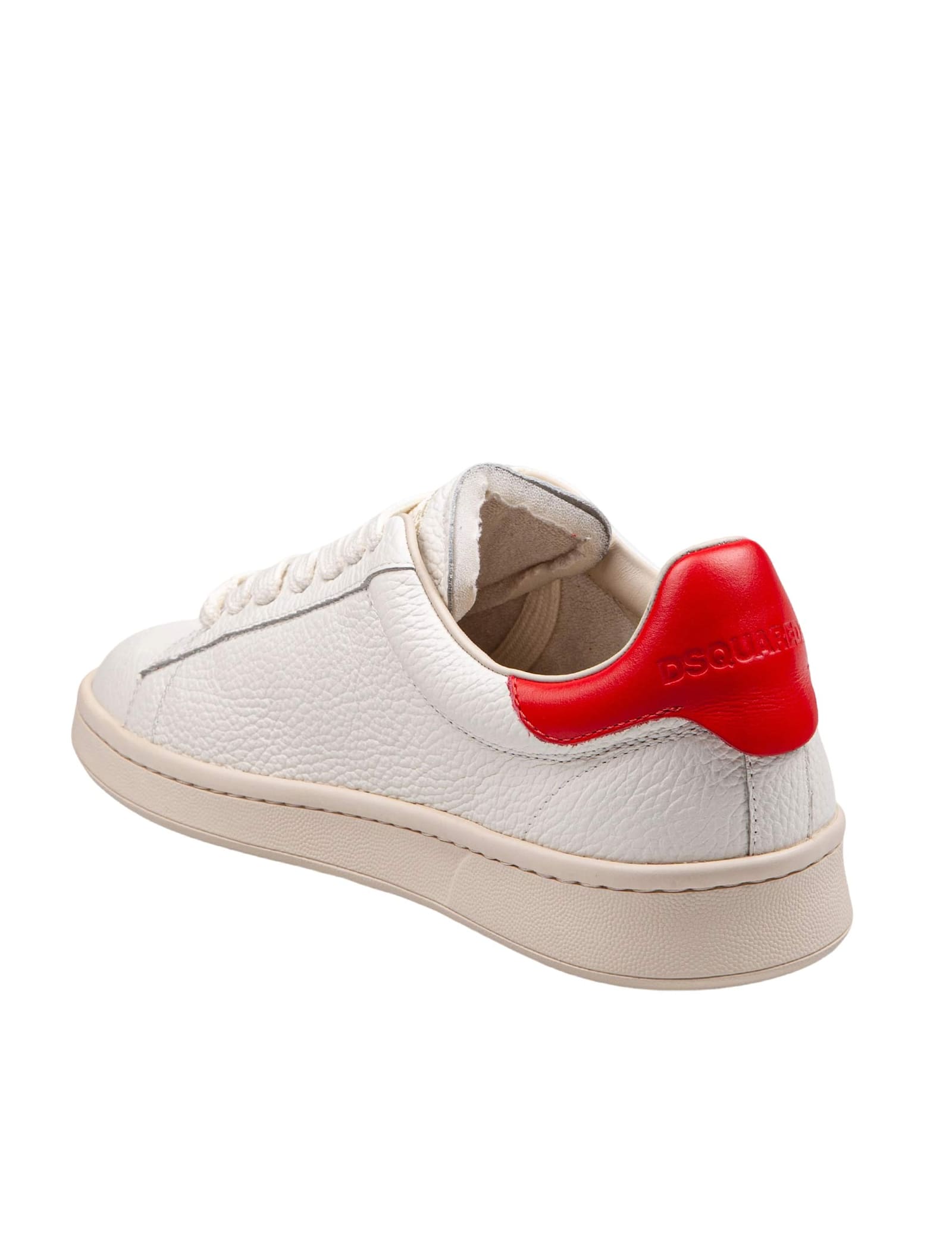 Dsquared2 Boxer Sneakers In Leather White And Red Color In White/red