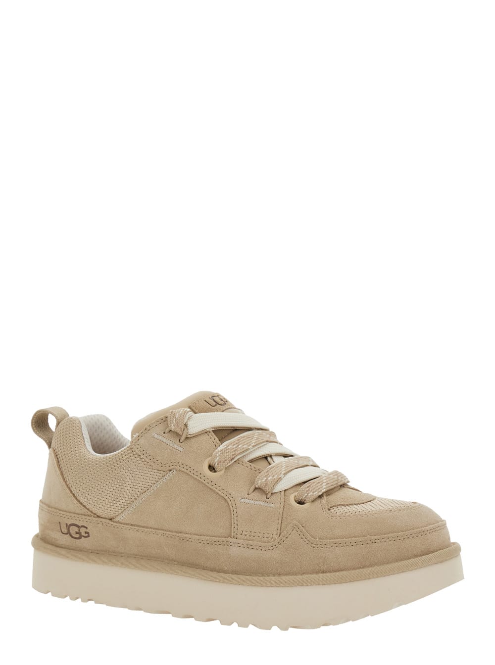 Ugg Lo Lowmel Beige Sneakers With Mesh Inserts And Logo On The Side In Suede Man In Brown