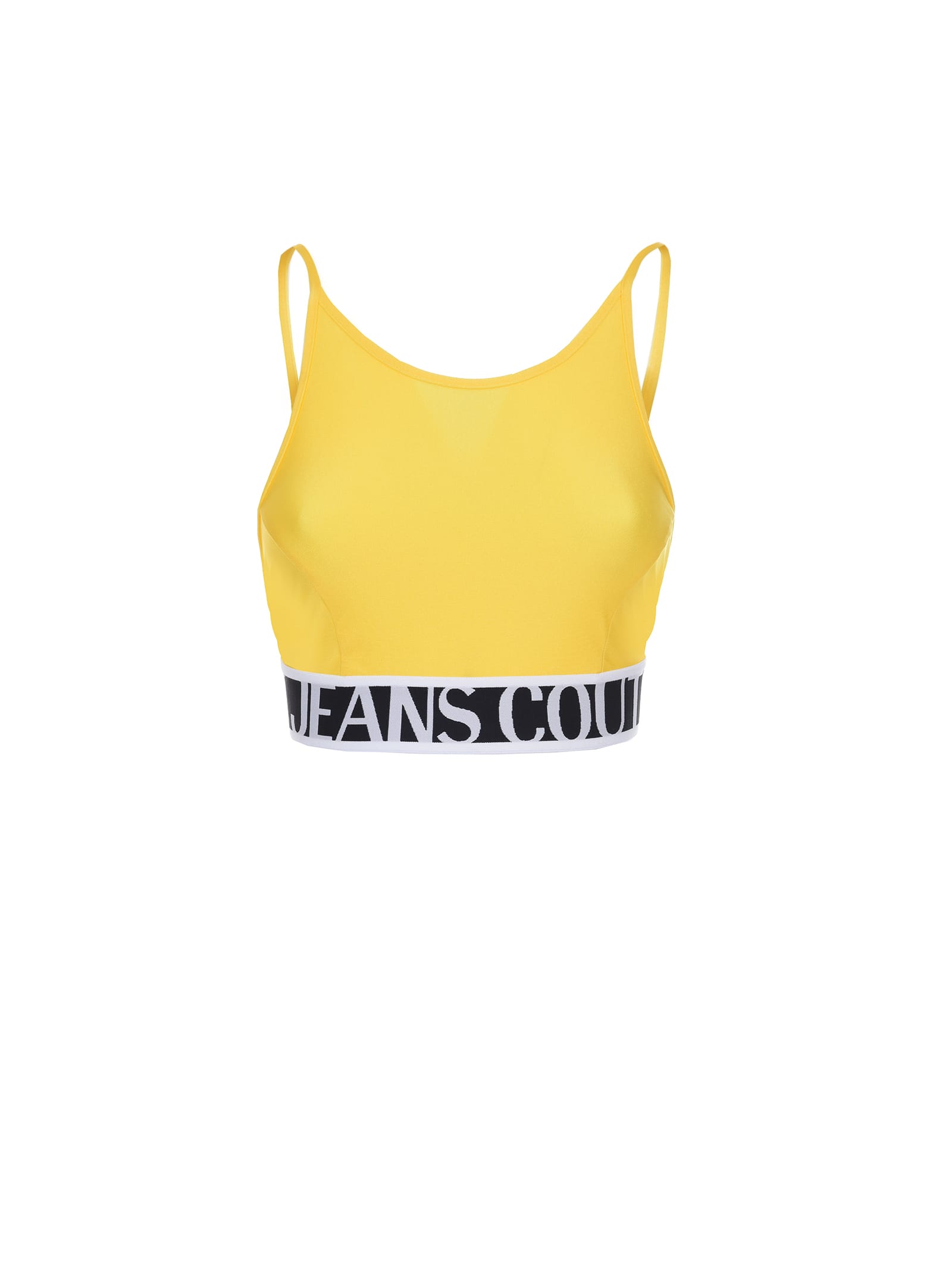 Versace Jeans Couture Solid Yellow Crop Top