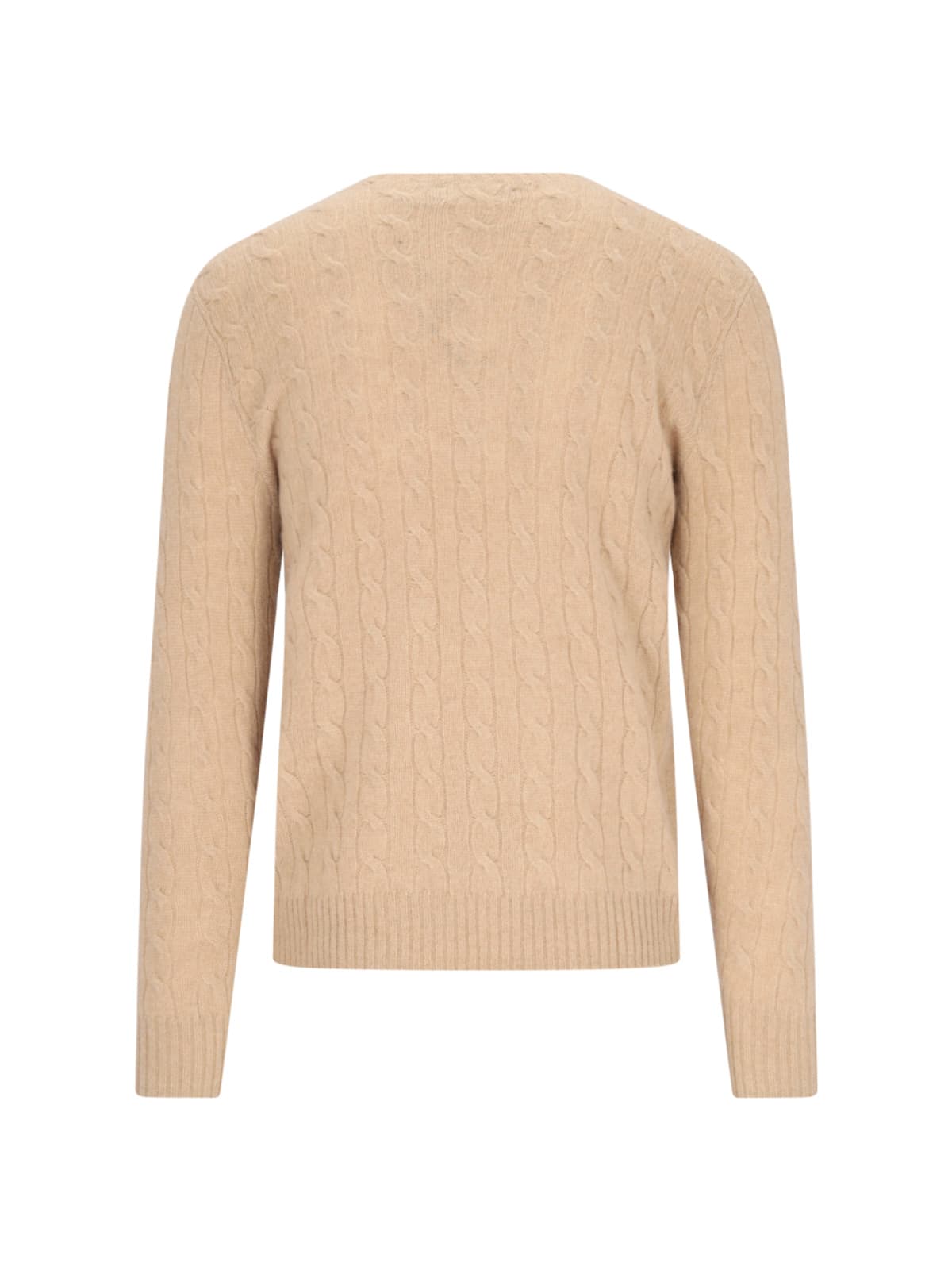 Shop Ralph Lauren Logo Braided Sweater In Camel Melange