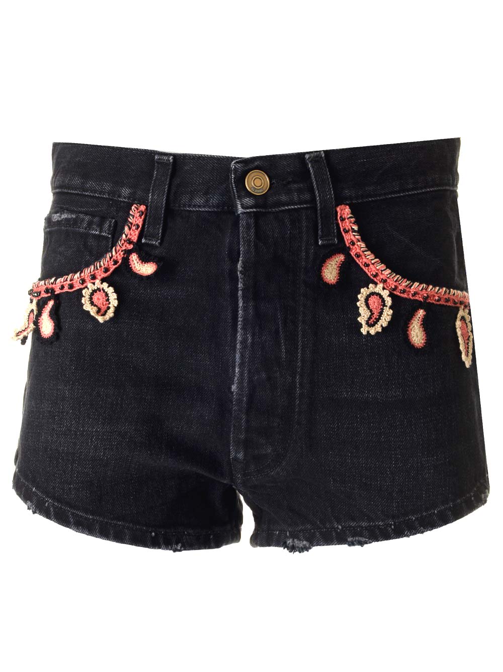 Alanui Inner Energy Crochet Knit Denim Hot Shorts In Navy