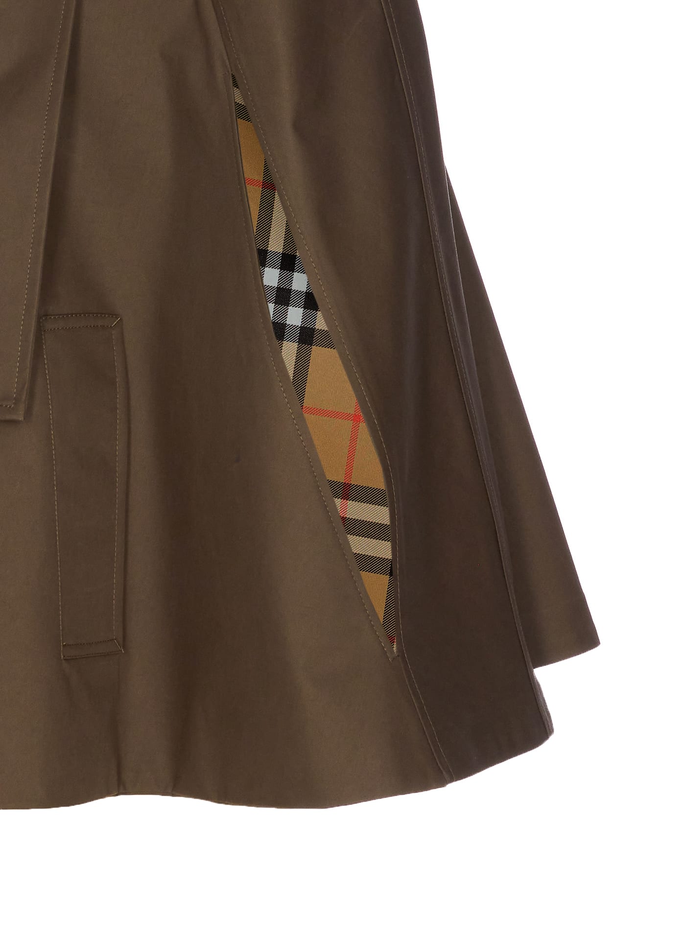 Burberry Cotton Cape With Traditional Check Lining In Brown