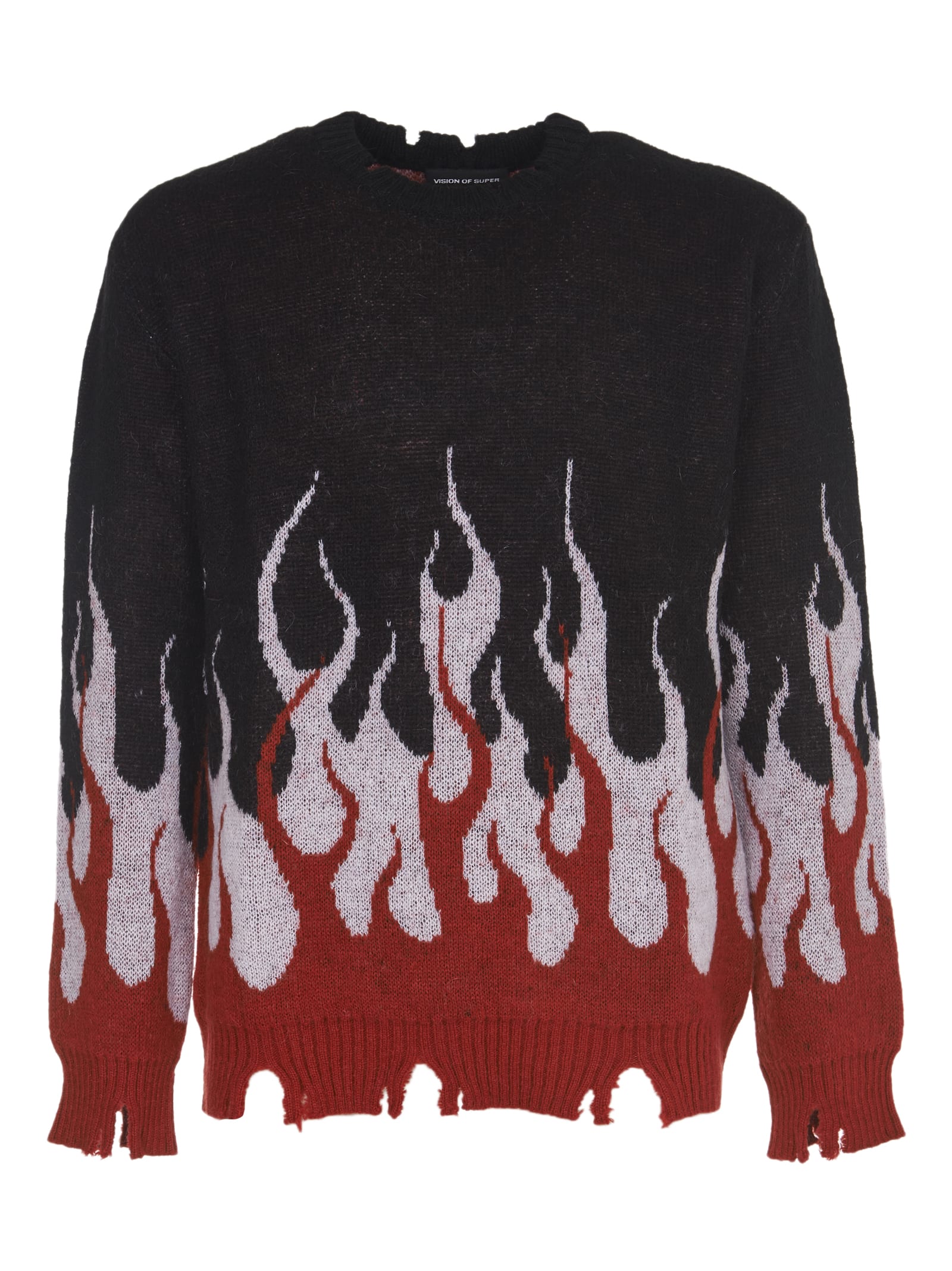 Vision of Super Red And White Jacquard Flames Sweater