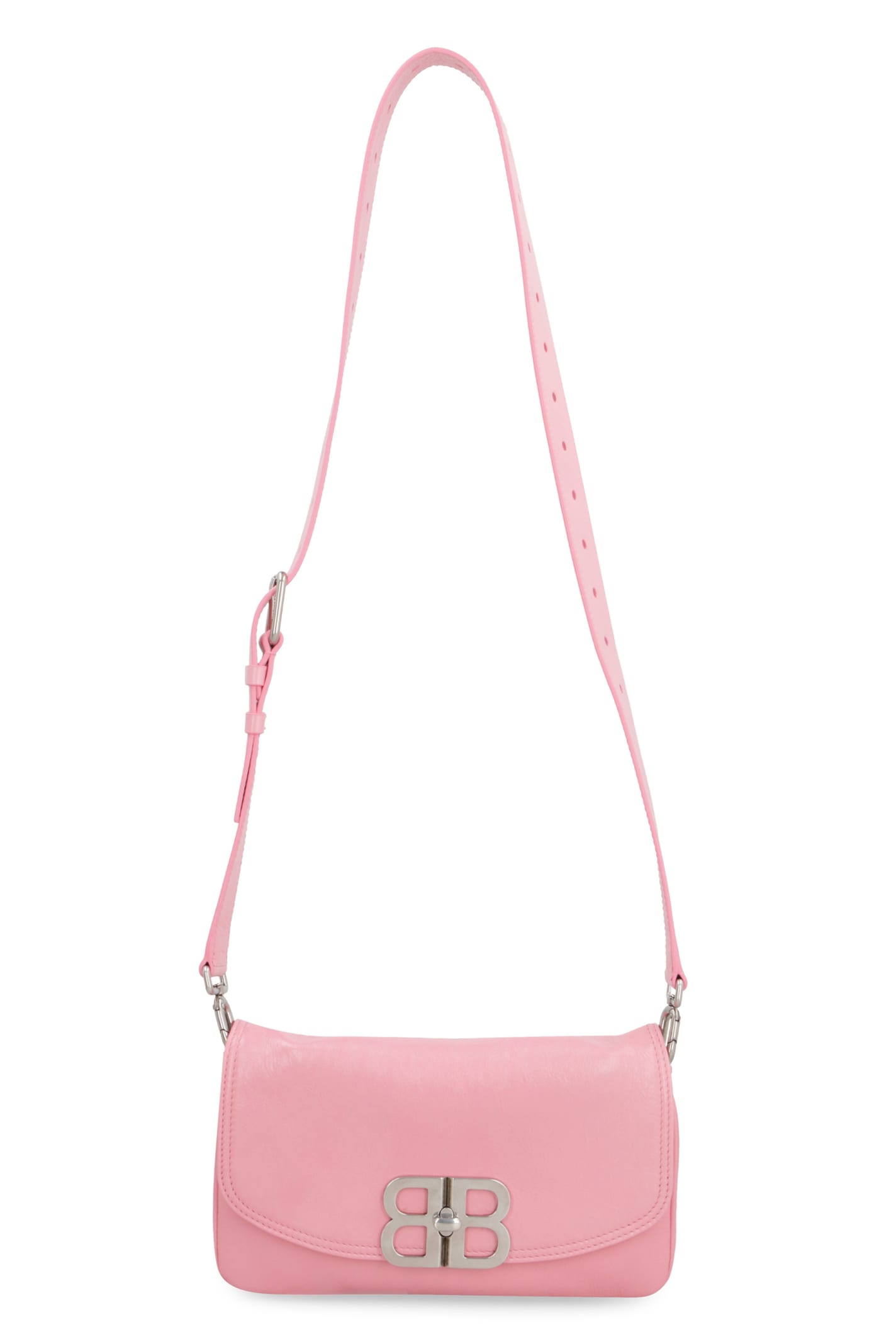 Shop Balenciaga Flap Bb Soft Leather Crossbody Bag In Pink