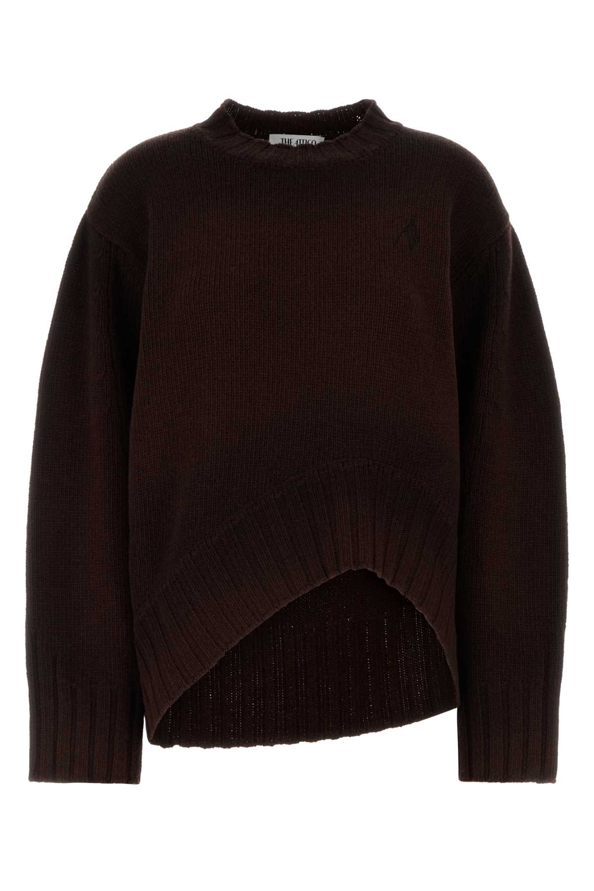 Attico Crew Neck Wool Cashmere Sweater Asymmetric Hem In Burgundy