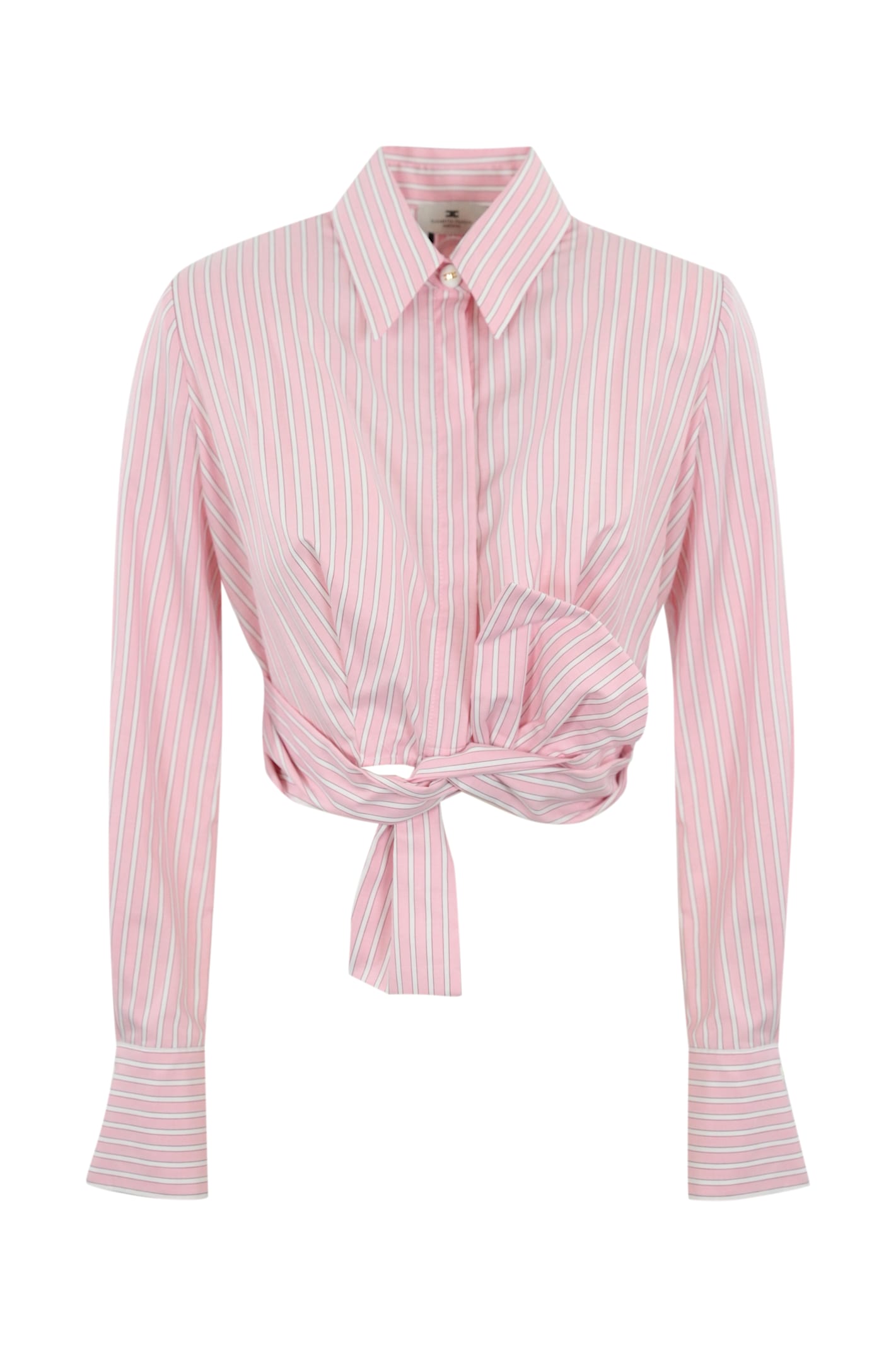 Elisabetta Franchi Striped Poplin Shirt With Bow In Pink