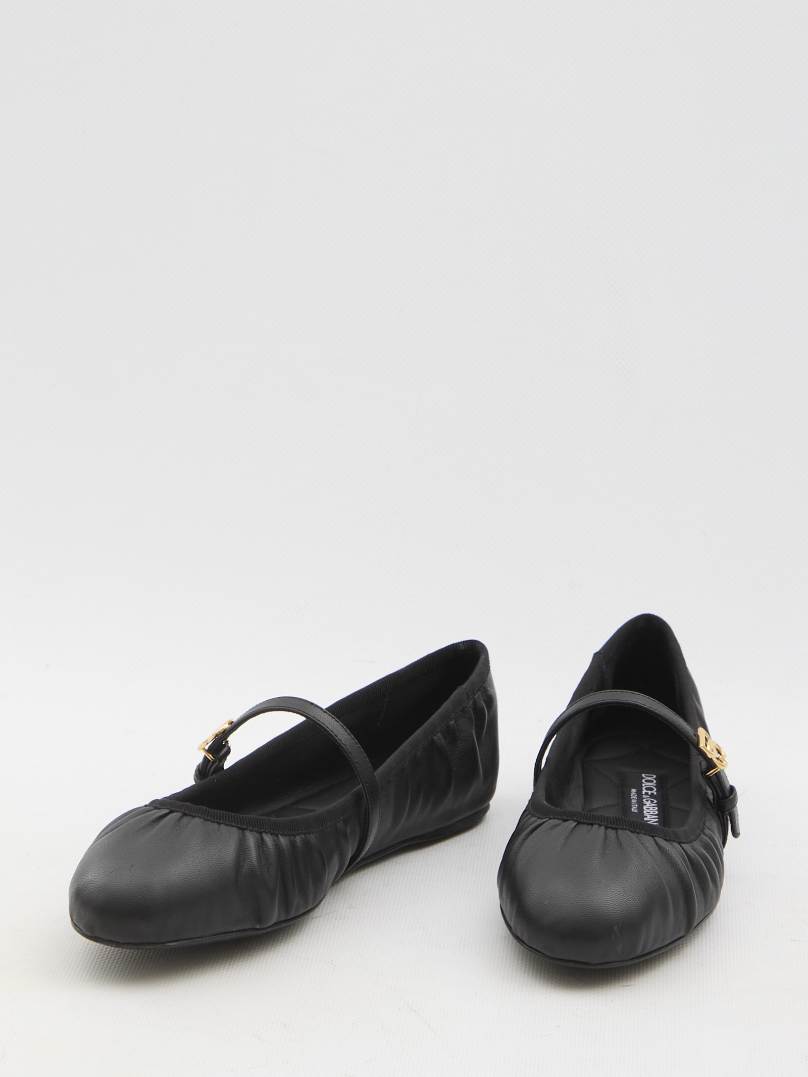 Dolce & Gabbana Black Ballerinas With Metallic Logo And Strap In Leather Woman In Nero