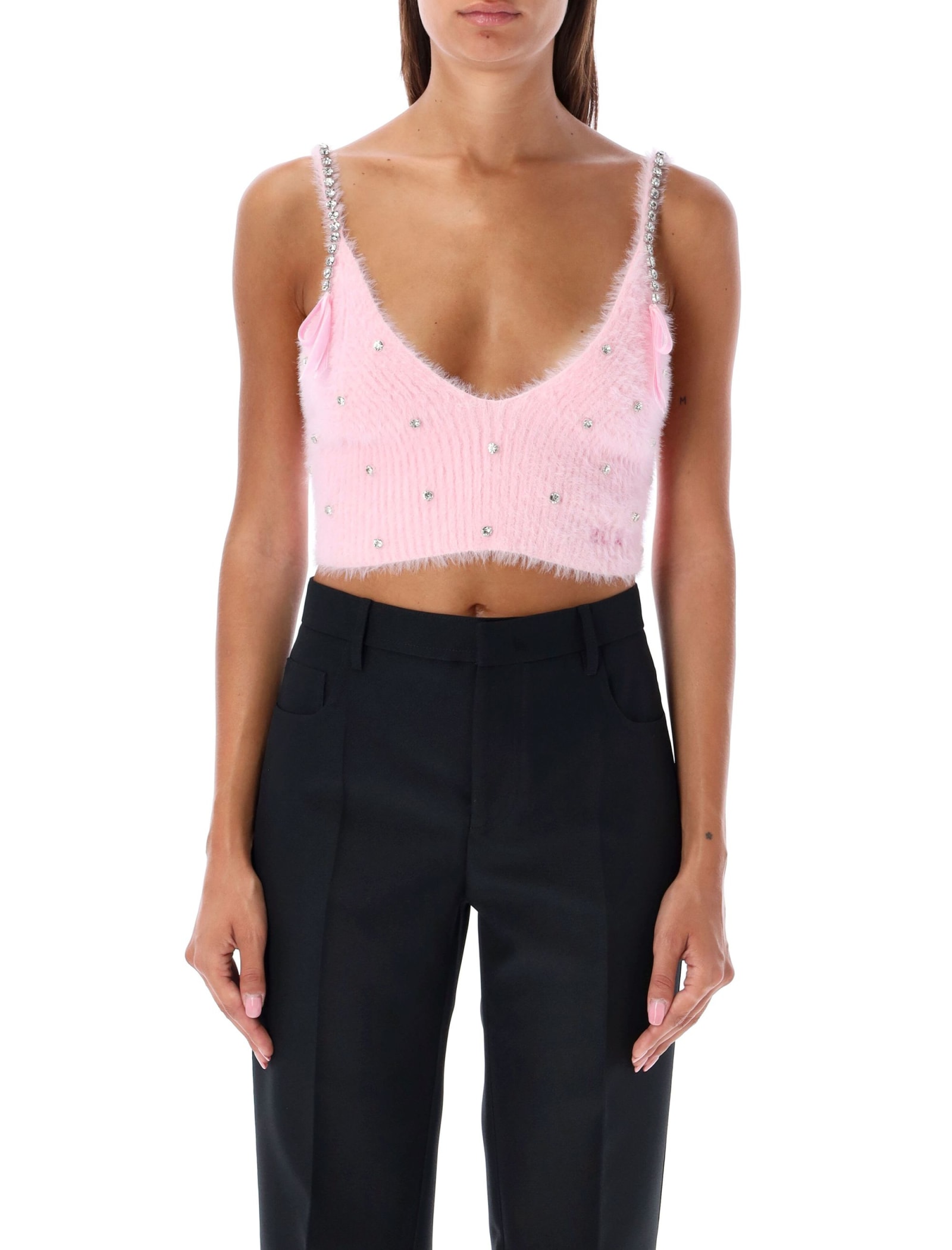 Super Soft Knitted Crop Top With Rhinestones