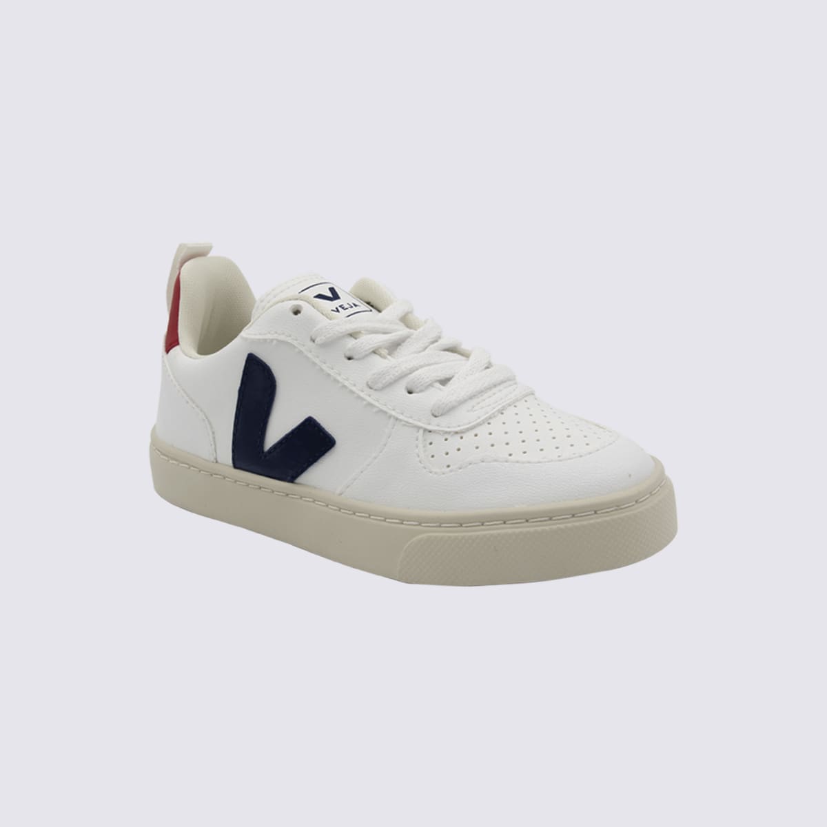 Shop Veja White And Red Leather Esplar Sneakers In White/cobalt Pekin