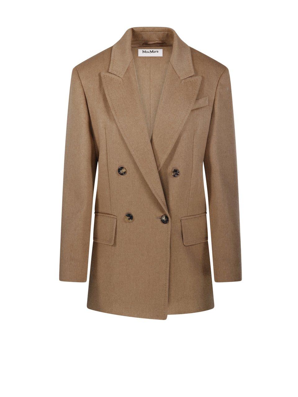 Shop Max Mara Falster Double-breasted Long-sleeved Jacket In Camel