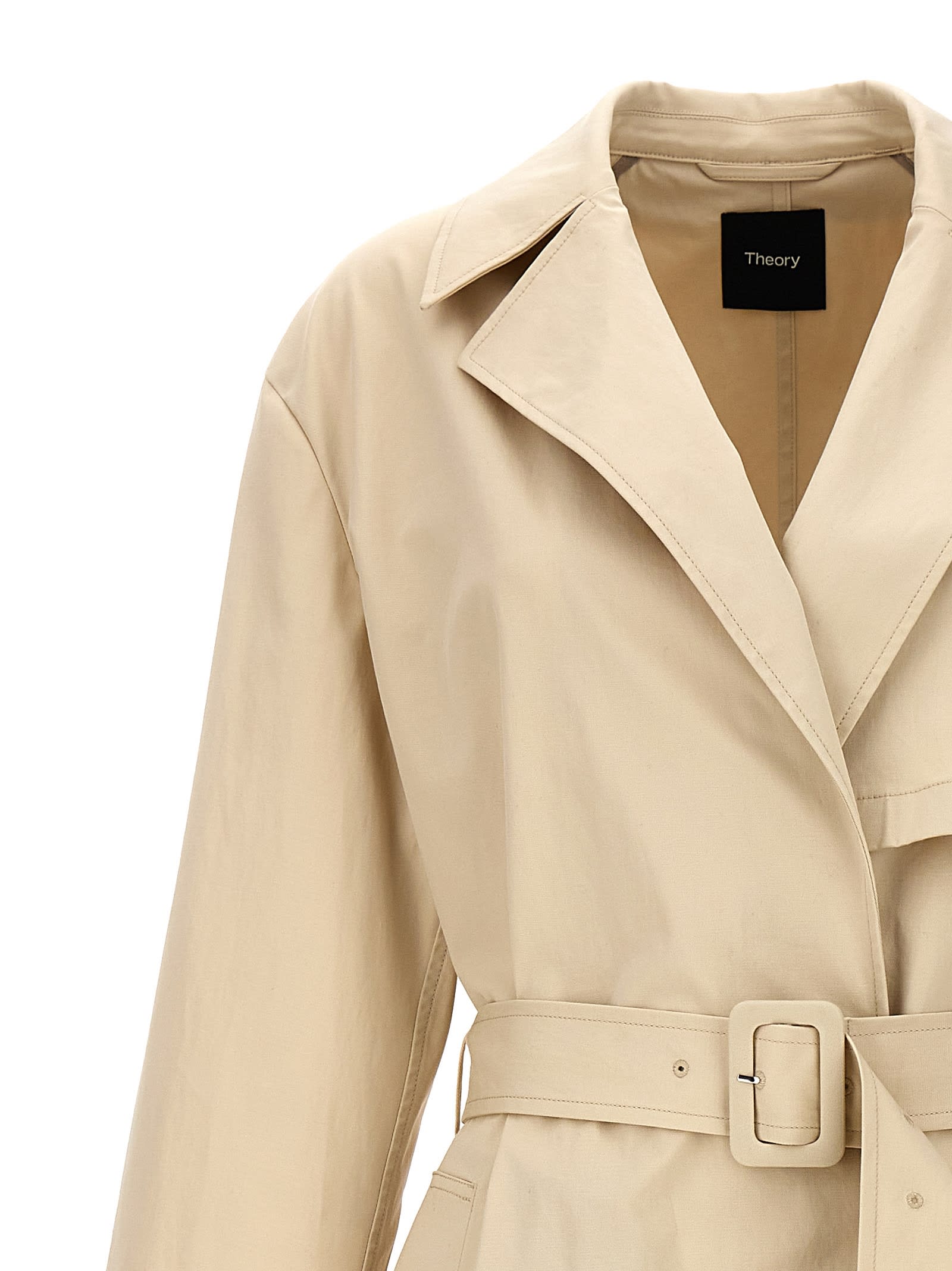 Shop Theory Long Trench Coat In Neutrals