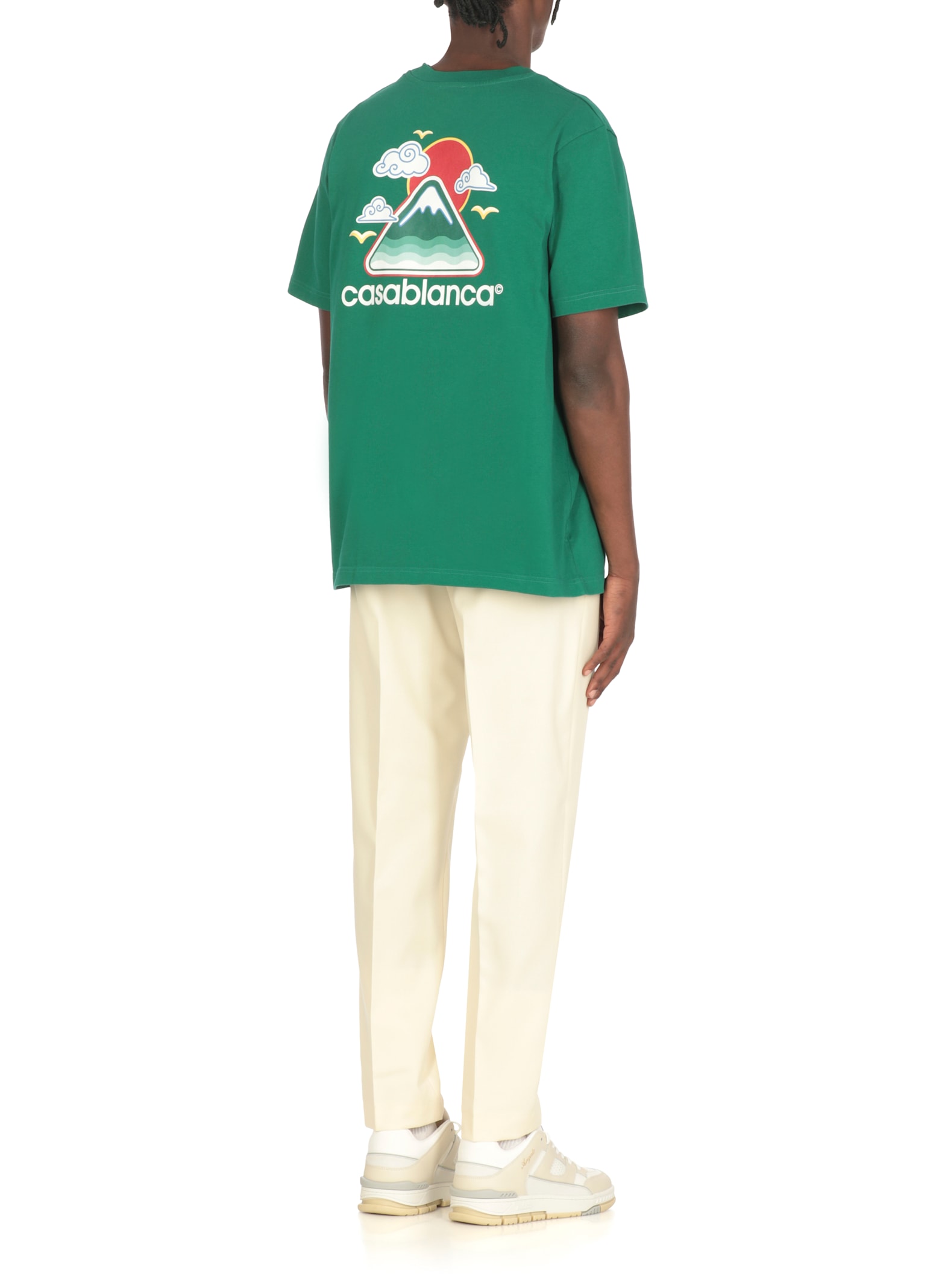 Casablanca Graphic Print Green Cotton T-shirt With Crew Neck Design In Green